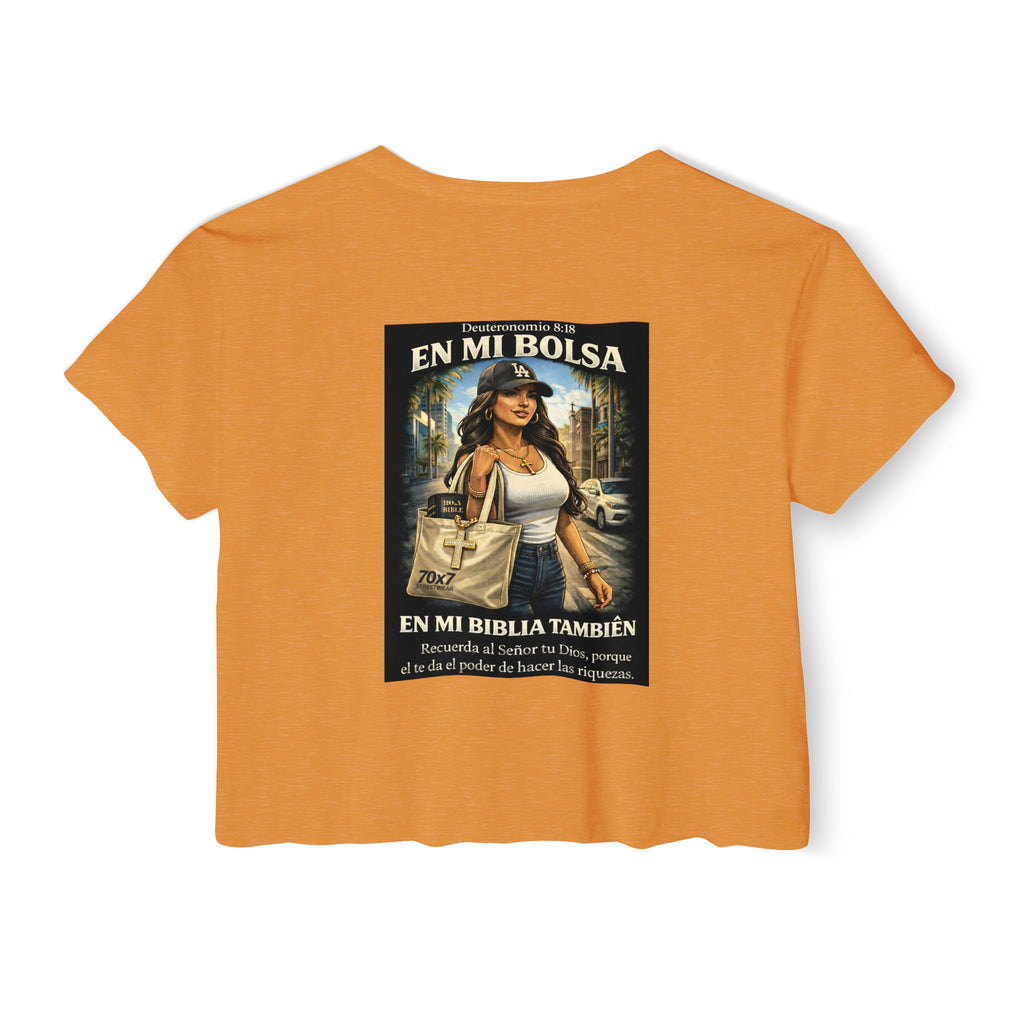 Women's Crop Top — "En Mi Bolsa, En Mi Biblia También" 70 x7 Streetwear Graphic