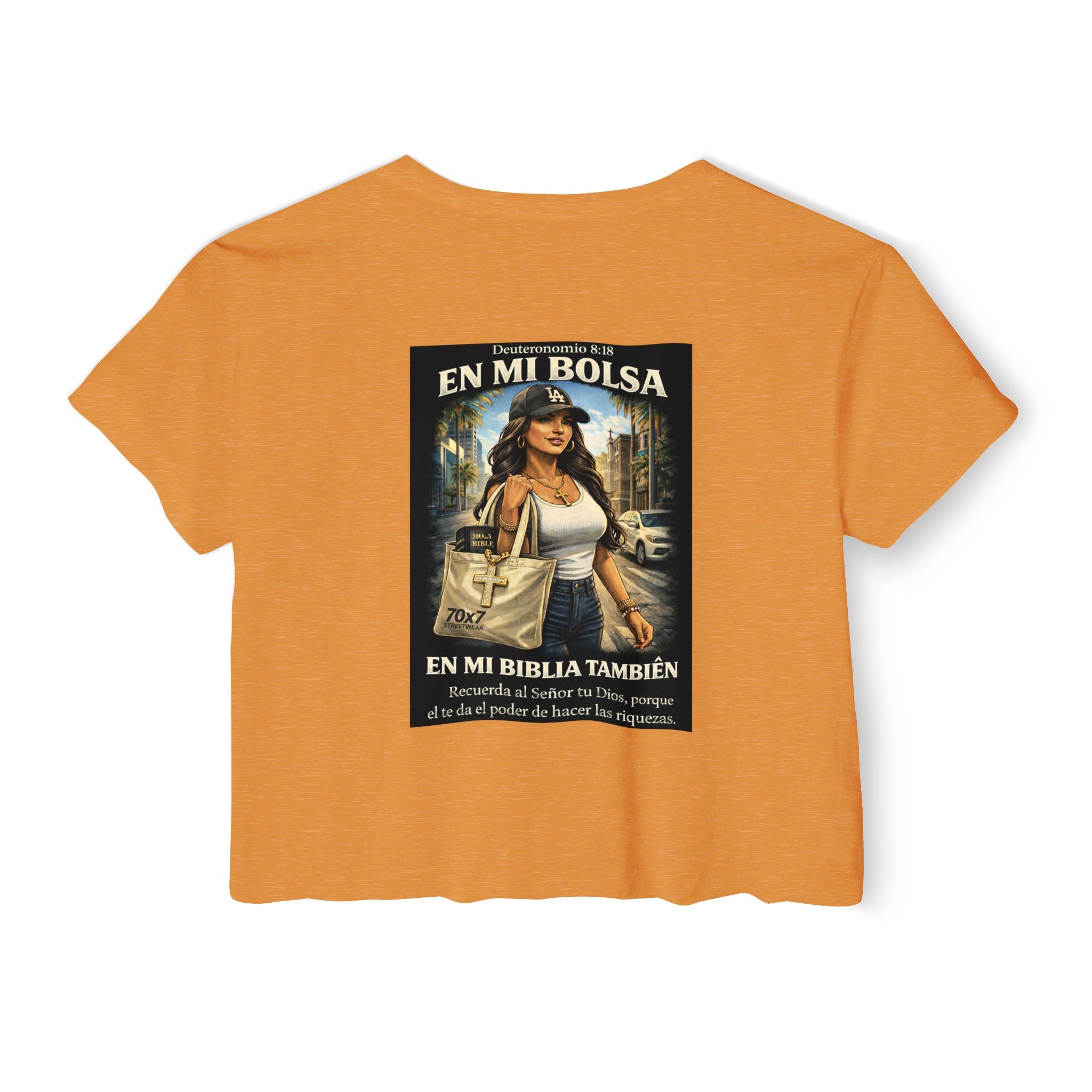 Women's Crop Top — "En Mi Bolsa, En Mi Biblia También" 70 x7 Streetwear Graphic