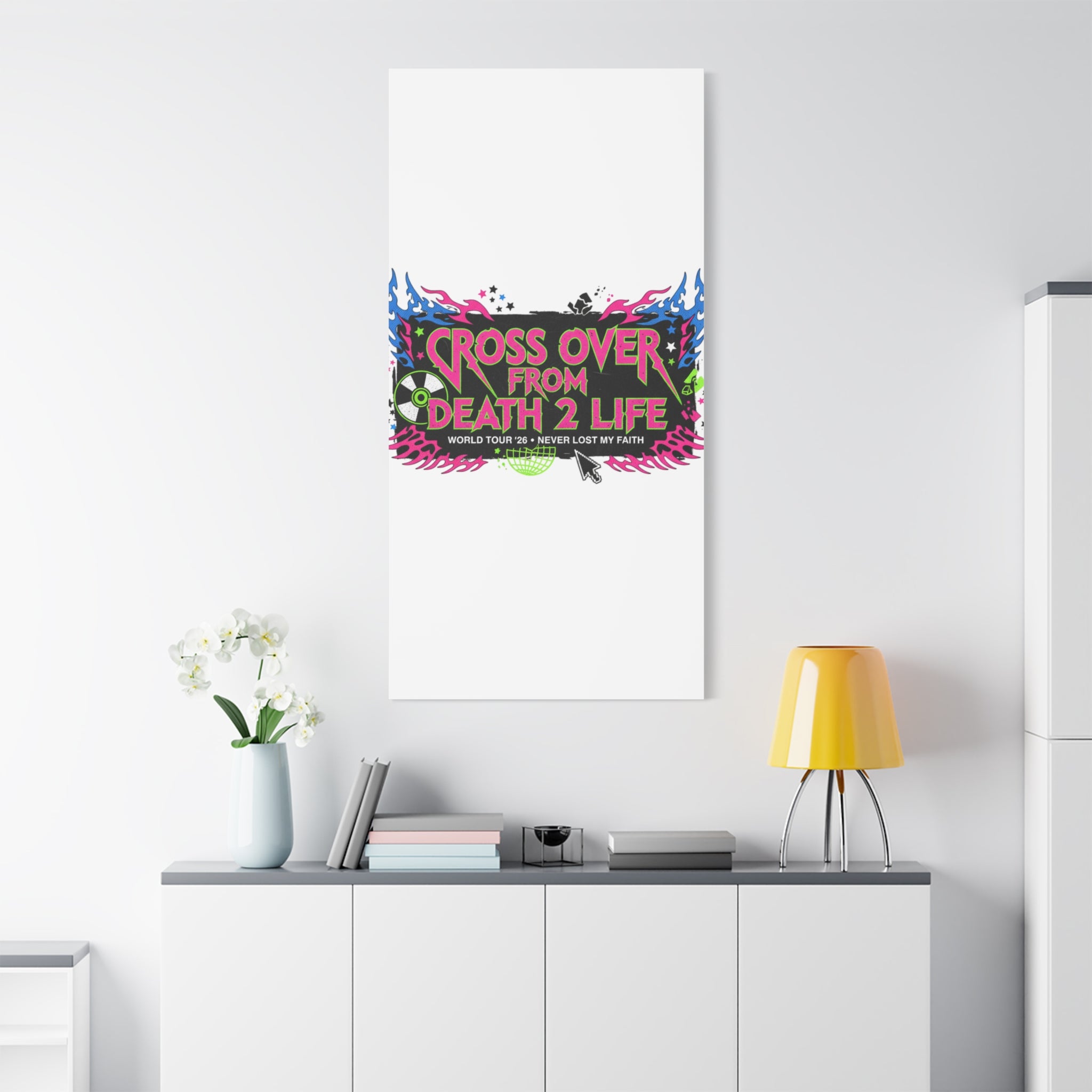 Canvas Wall Art — “Cross Over From Death 2 Life” Neon Rock Poster