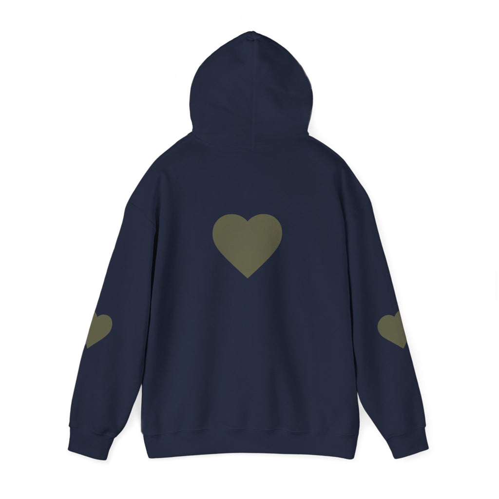 Heart Accent Hoodie — Minimal Olive Heart Sweatshirt for Everyday Wear