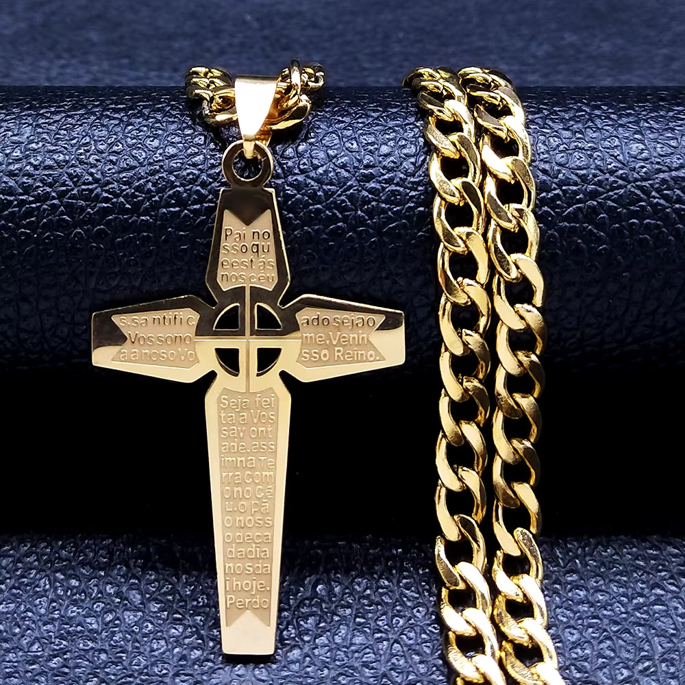 2024 Hip Hop Cross Jesus Stainless Steel Necklace Gold Color Long Crucifix Necklace Women/Men Jewelry Colar De Cruz N6030S05