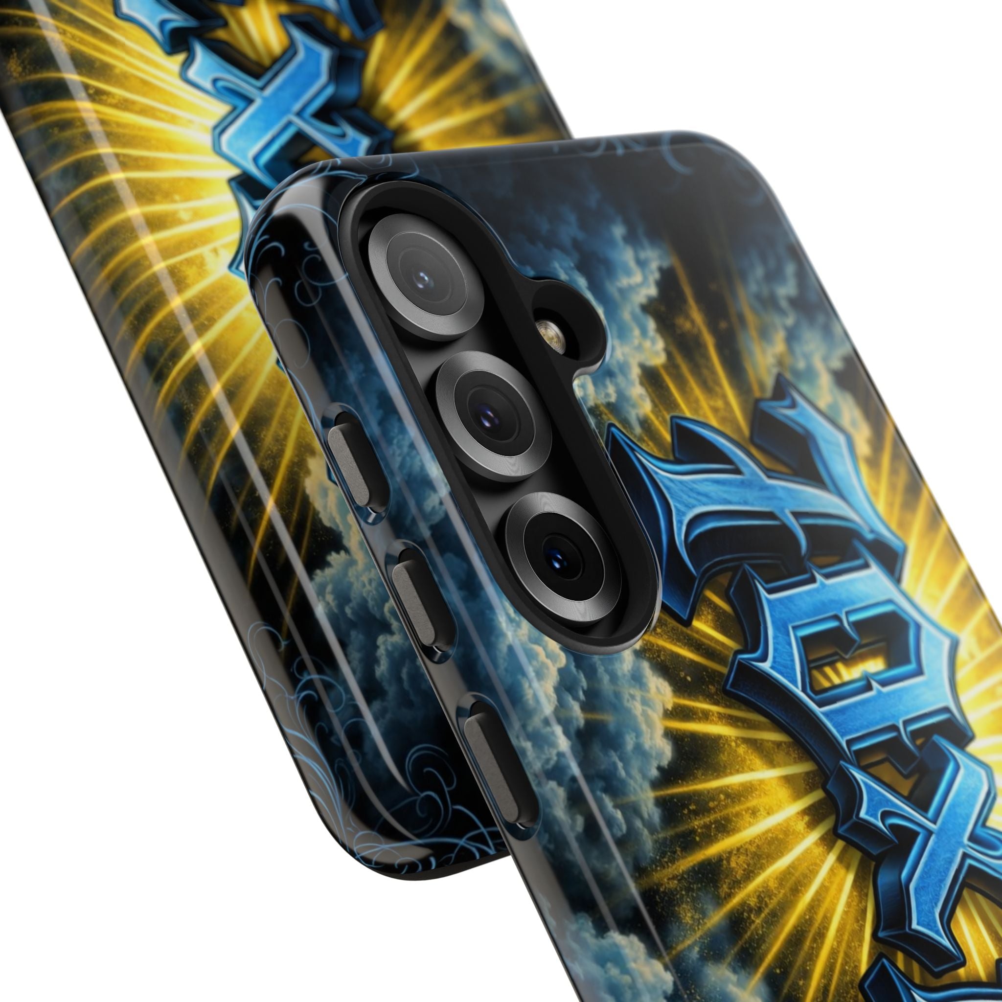 70x7 Streetwear - Tough Phone Case — Bold Blue Graffiti Name with Sunburst Clouds