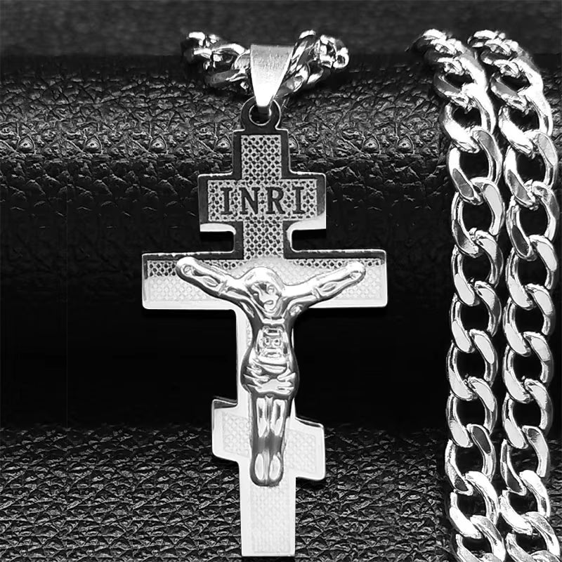 2024 Hip Hop Cross Jesus Stainless Steel Necklace Gold Color Long Crucifix Necklace Women/Men Jewelry Colar De Cruz N6030S05