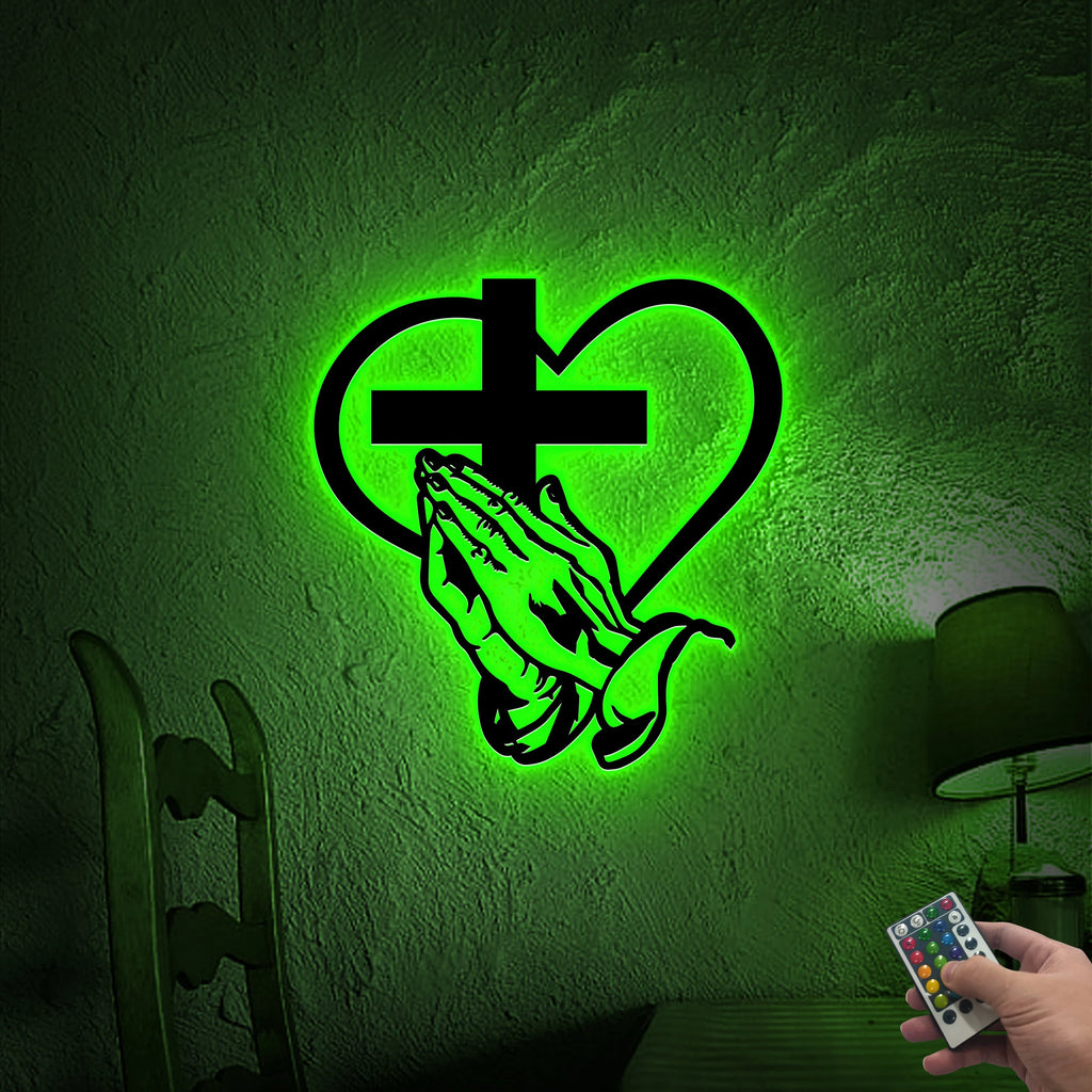 Christian Cross Metal Sign with Led Lights