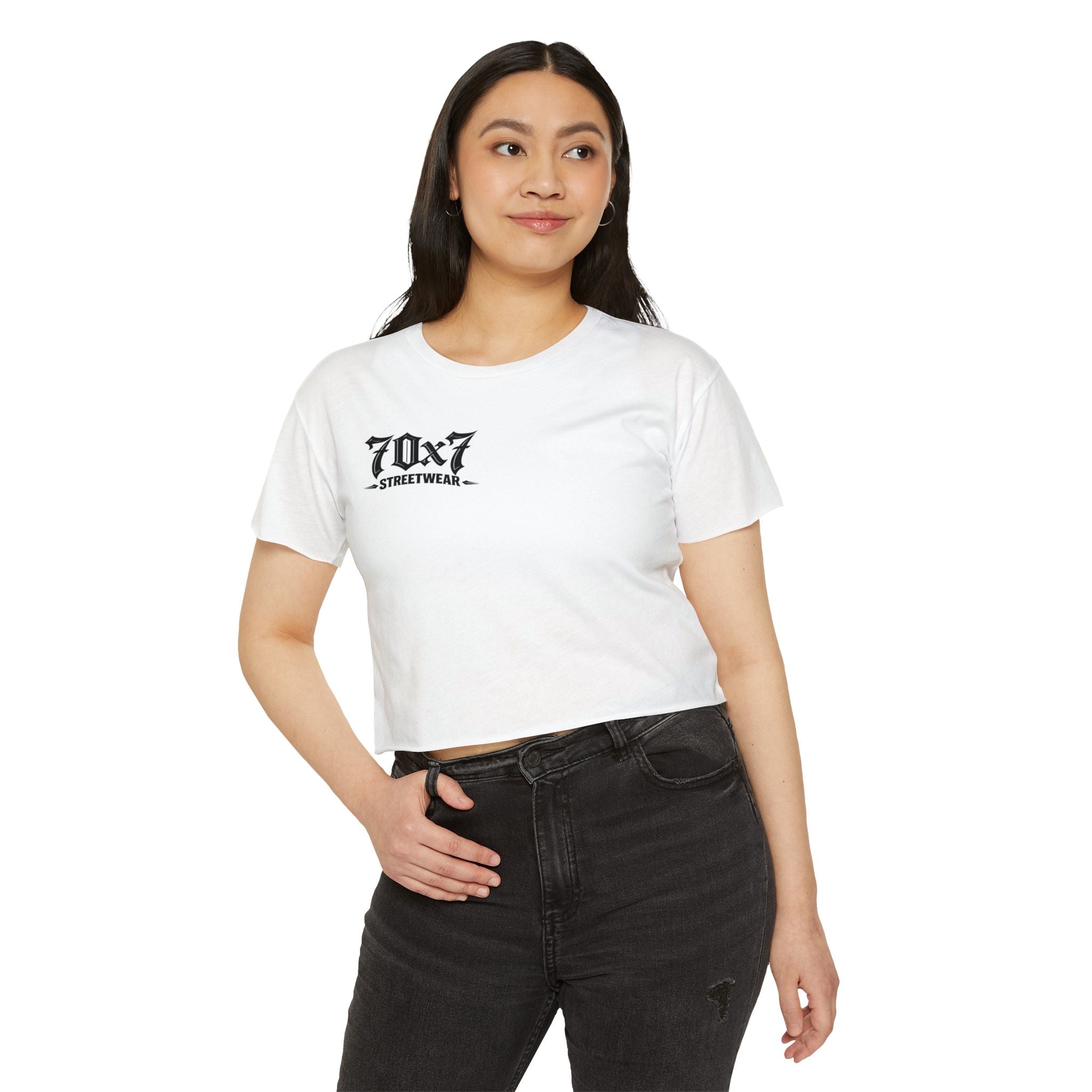 Women's Crop Top — "En Mi Bolsa, En Mi Biblia También" 70 x7 Streetwear Graphic