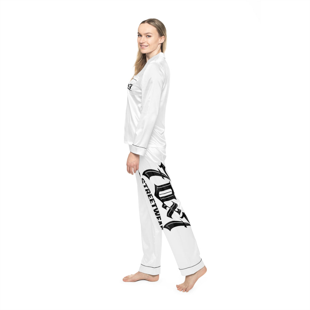 70x7 Streetwear Logo Satin Pajamas — White Lux Streetwear Sleep Set