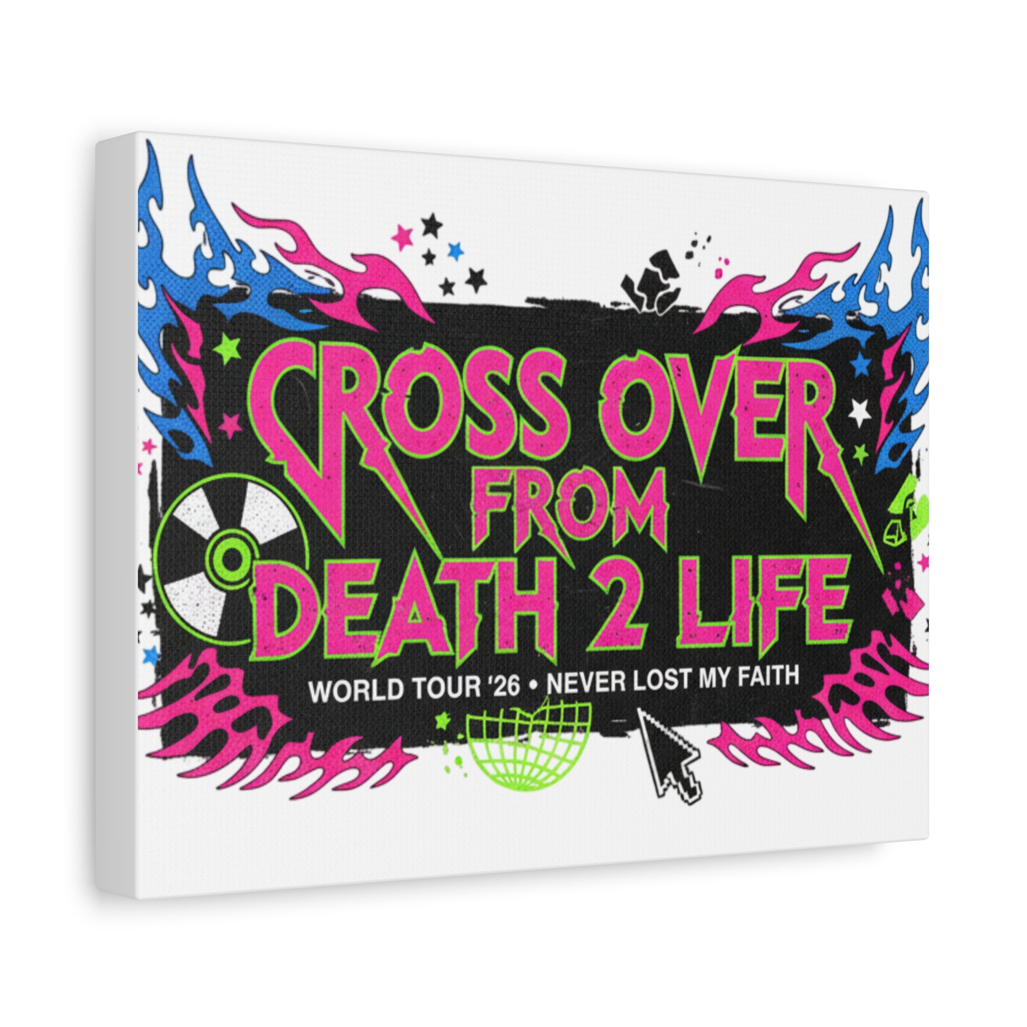 Canvas Wall Art — “Cross Over From Death 2 Life” Neon Rock Poster