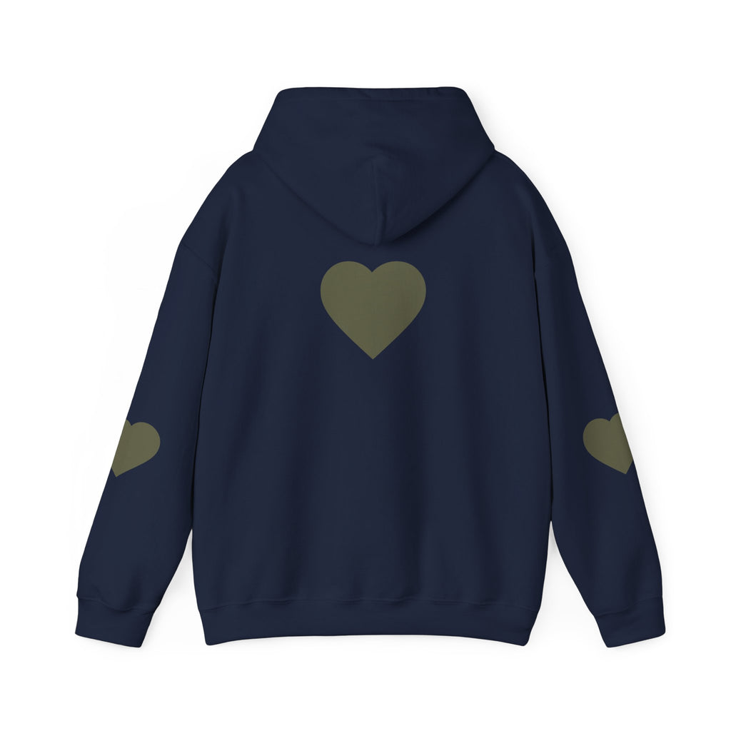 Heart Accent Hoodie — Minimal Olive Heart Sweatshirt for Everyday Wear