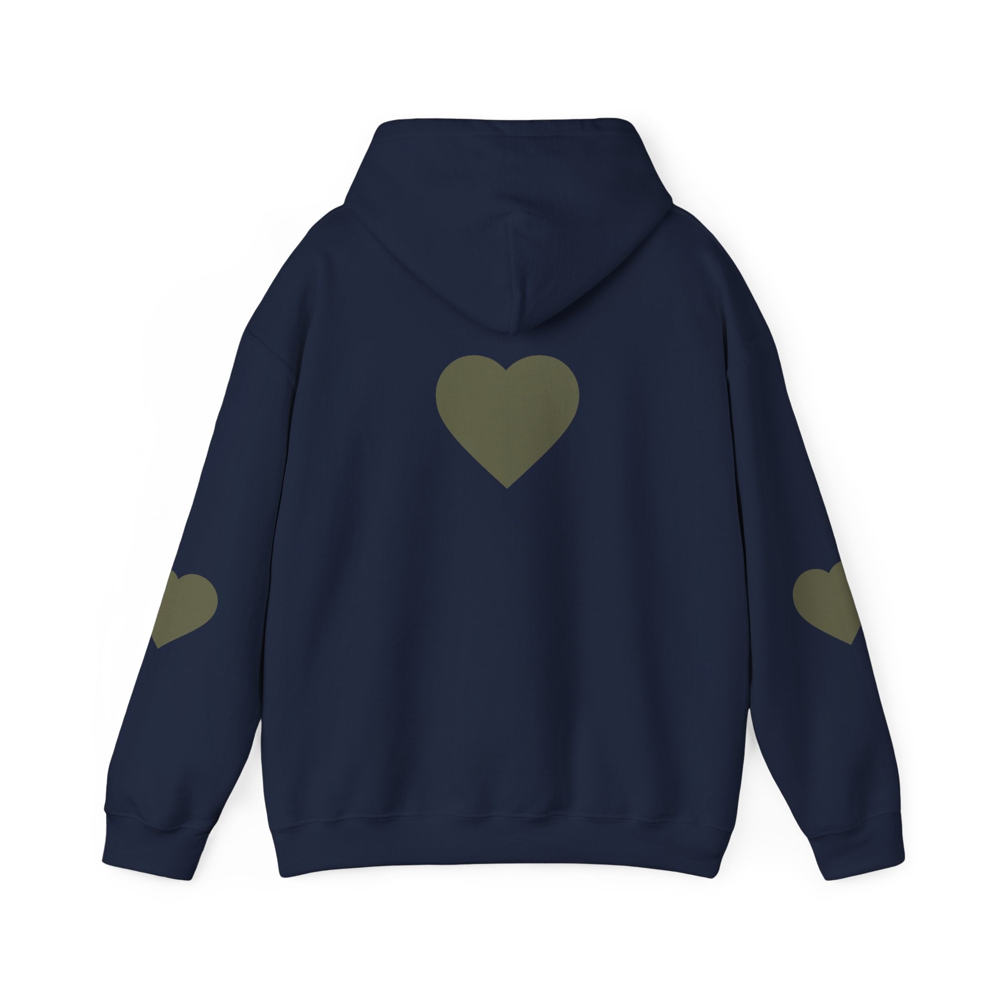 Heart Accent Hoodie — Minimal Olive Heart Sweatshirt for Everyday Wear
