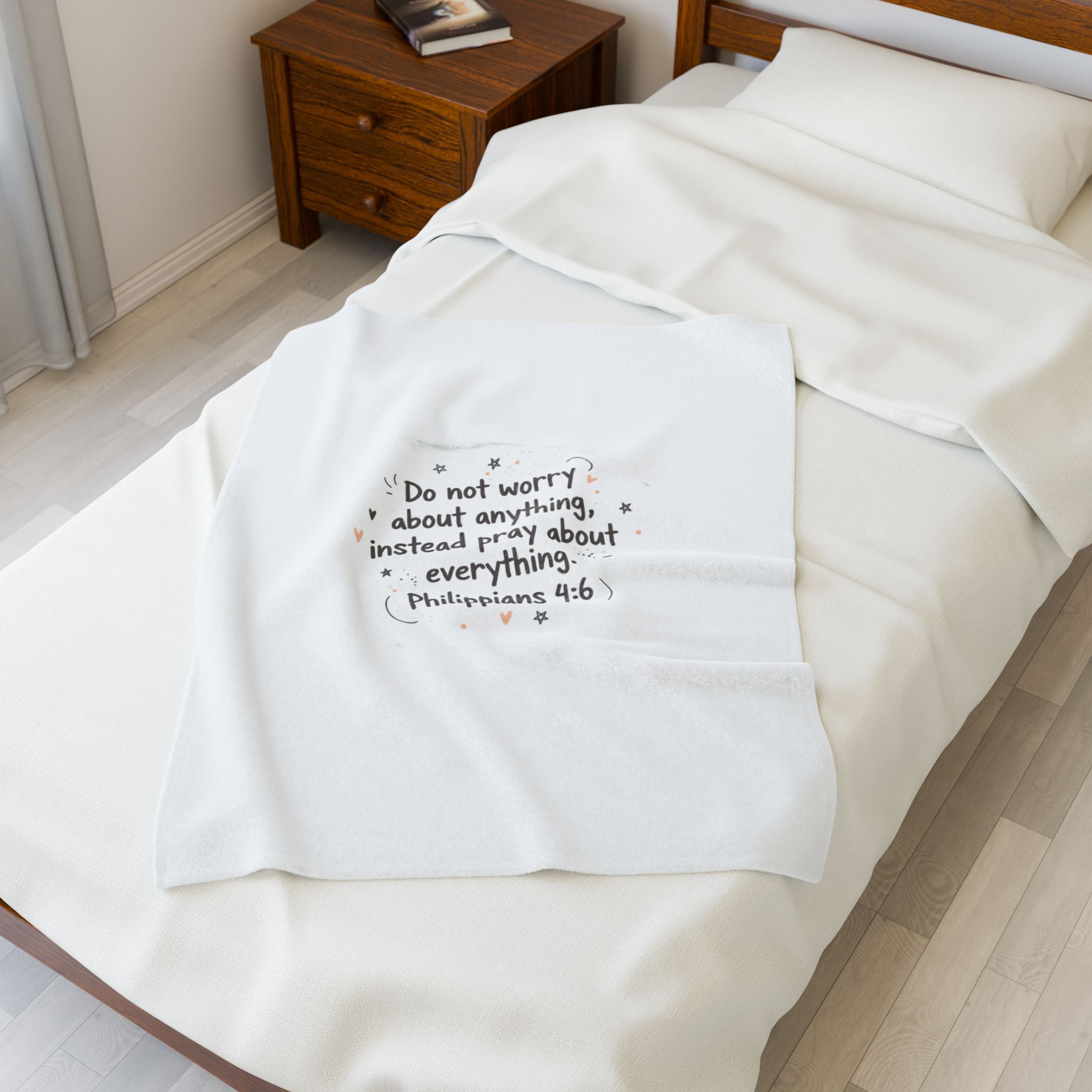 Handwritten Scripture Quote Velveteen Blanket | messy script, doodle text