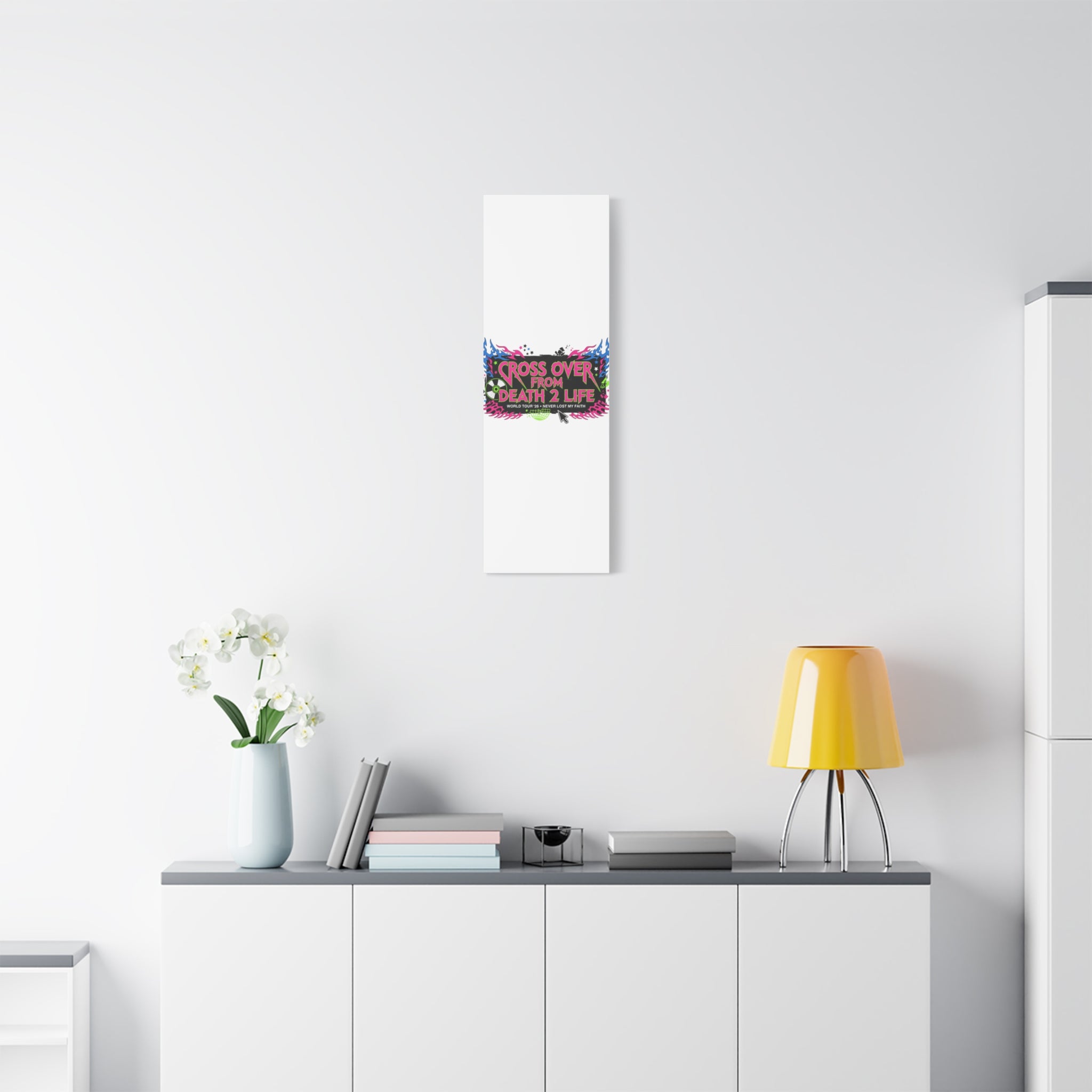 Canvas Wall Art — “Cross Over From Death 2 Life” Neon Rock Poster