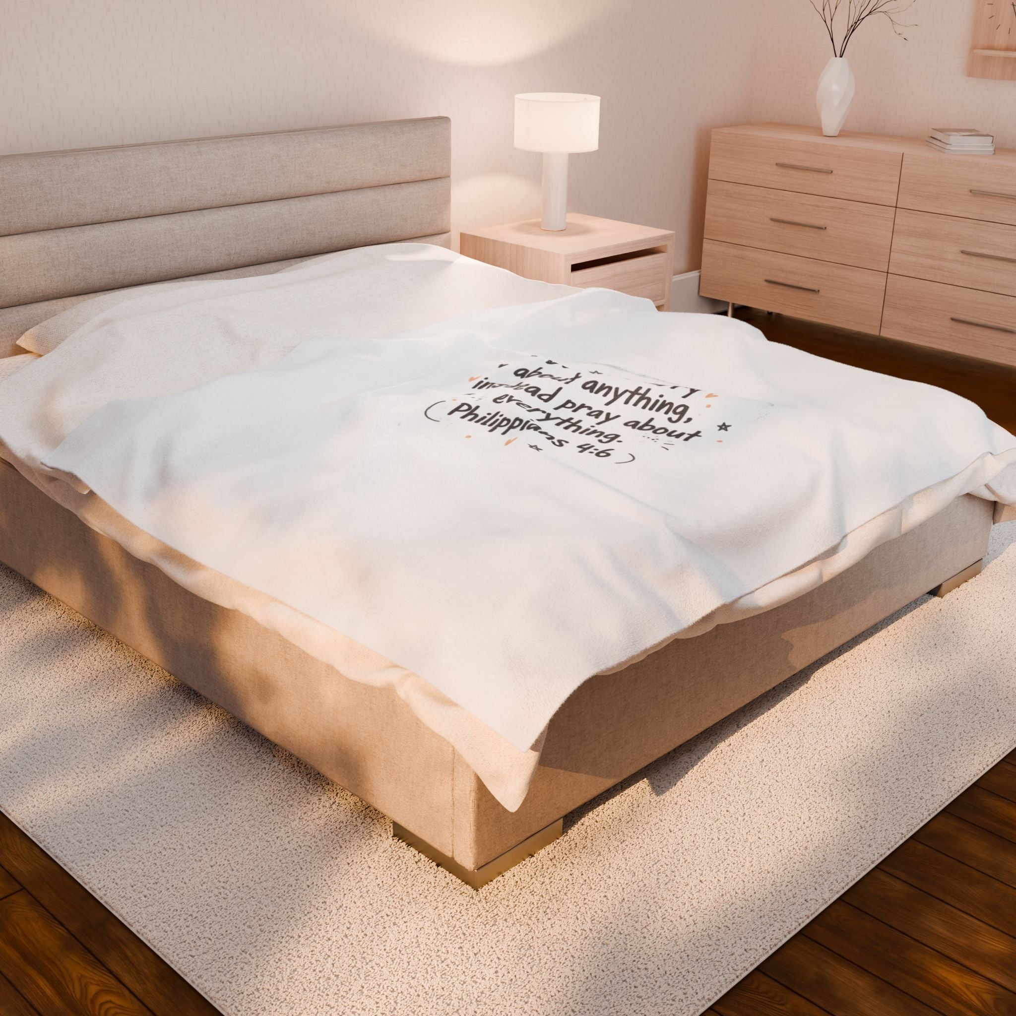 Handwritten Scripture Quote Velveteen Blanket | messy script, doodle text