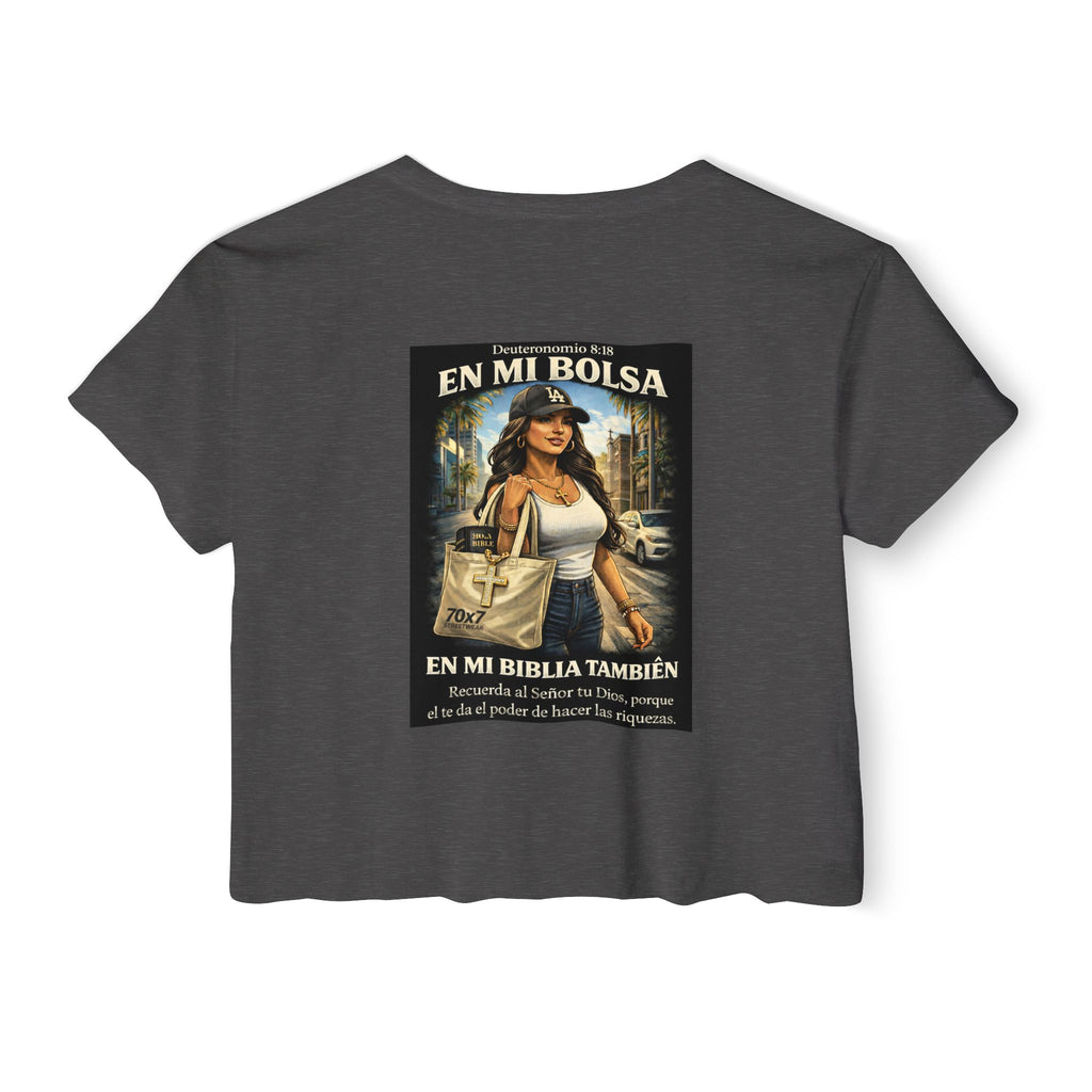 Women's Crop Top — "En Mi Bolsa, En Mi Biblia También" 70 x7 Streetwear Graphic