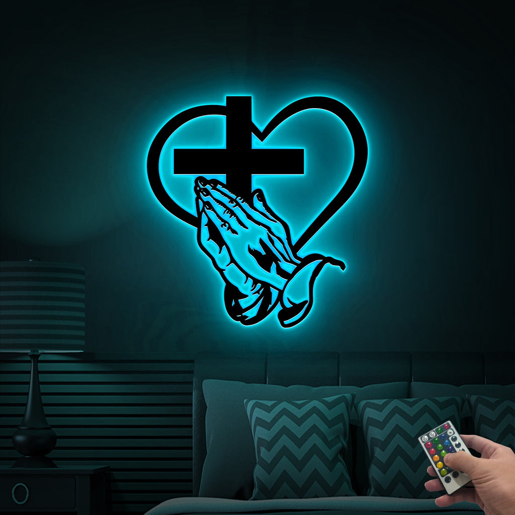 Christian Cross Metal Sign with Led Lights