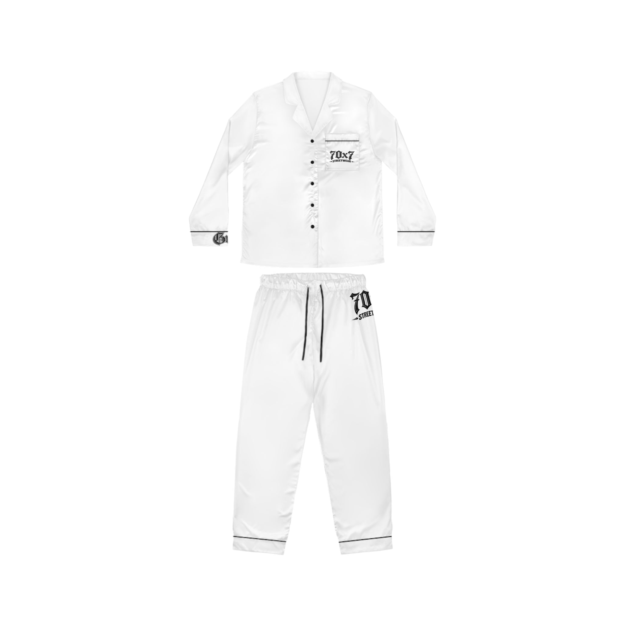 70x7 Streetwear Satin Pajamas — White Lux Streetwear Sleep Set