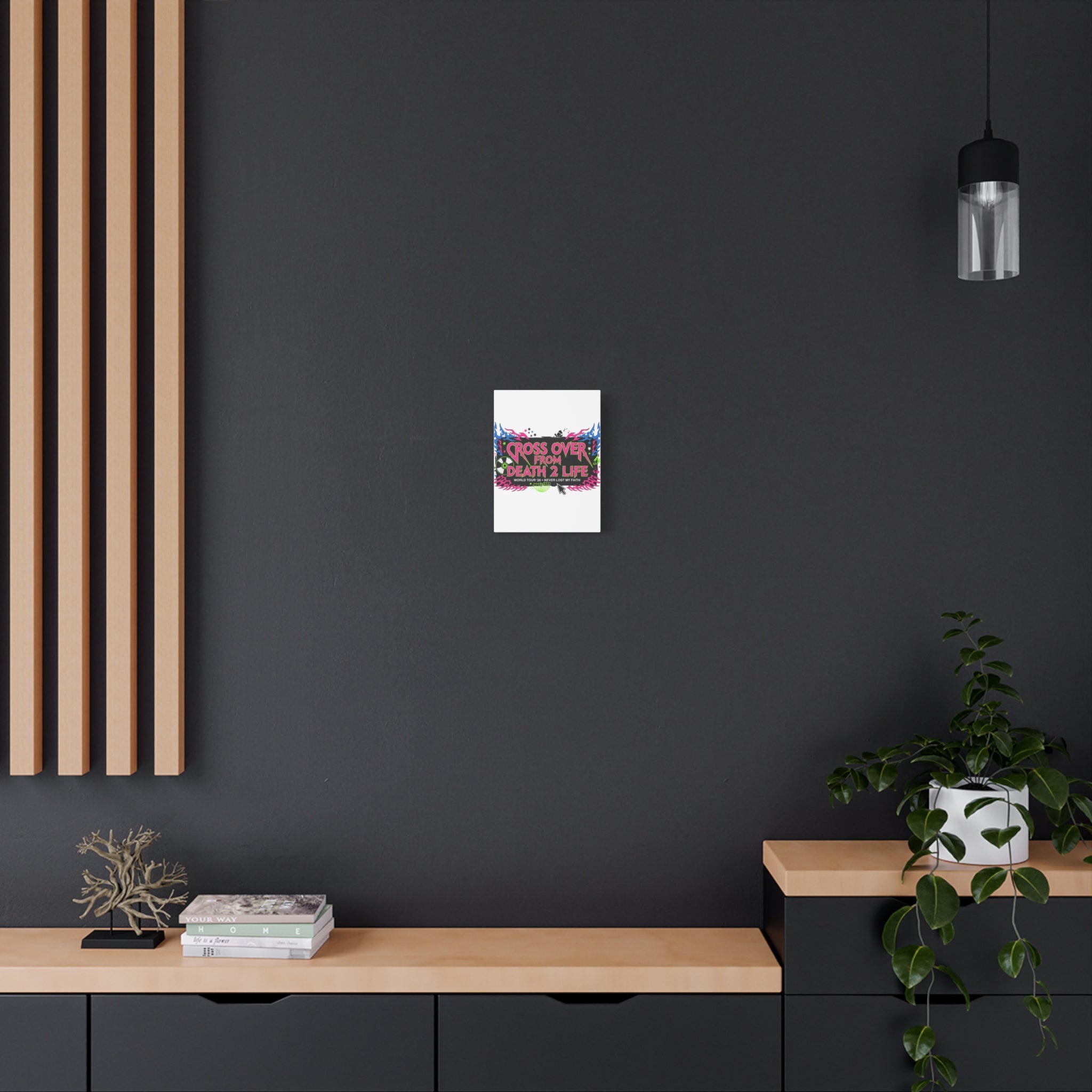 Canvas Wall Art — “Cross Over From Death 2 Life” Neon Rock Poster