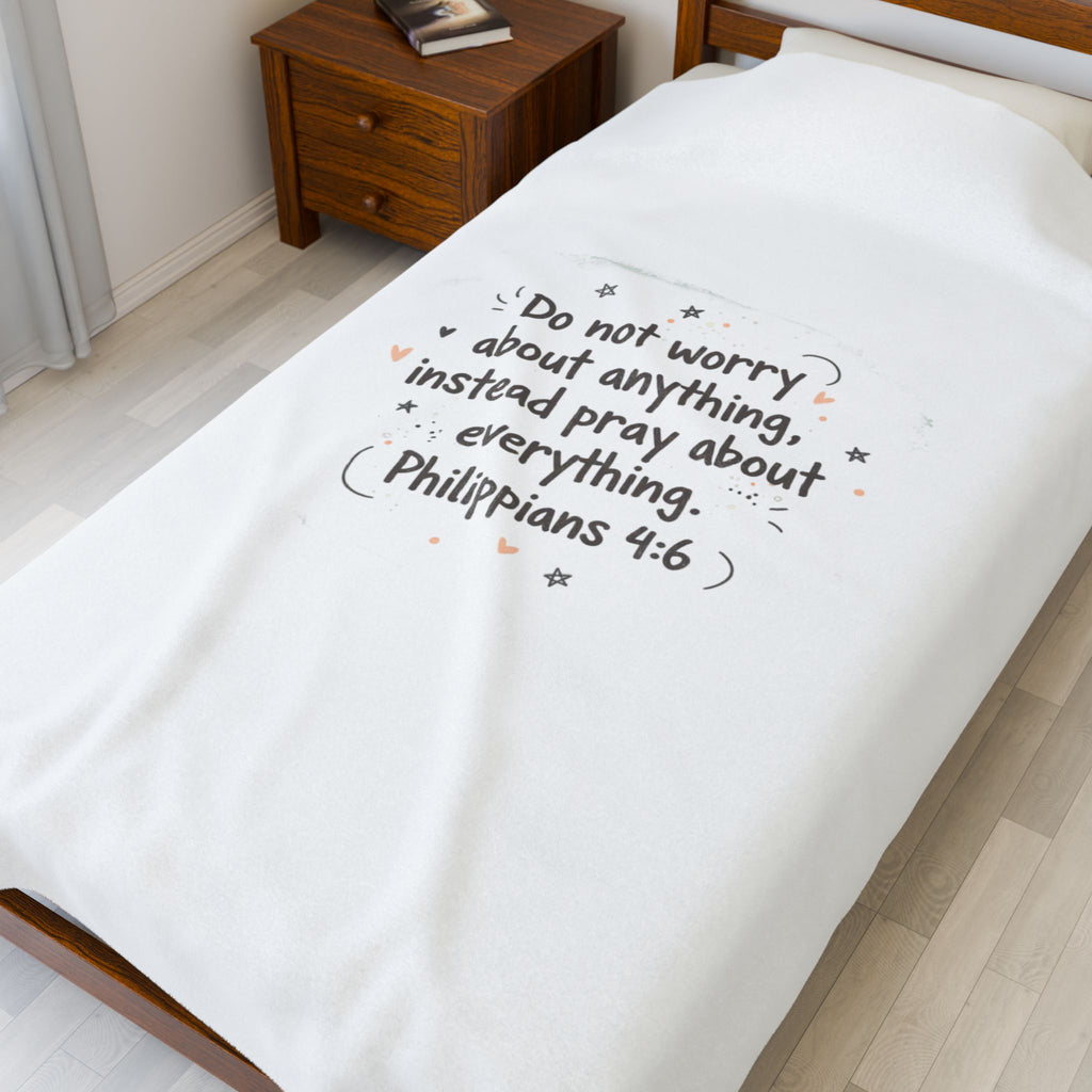 Handwritten Scripture Quote Velveteen Blanket | messy script, doodle text