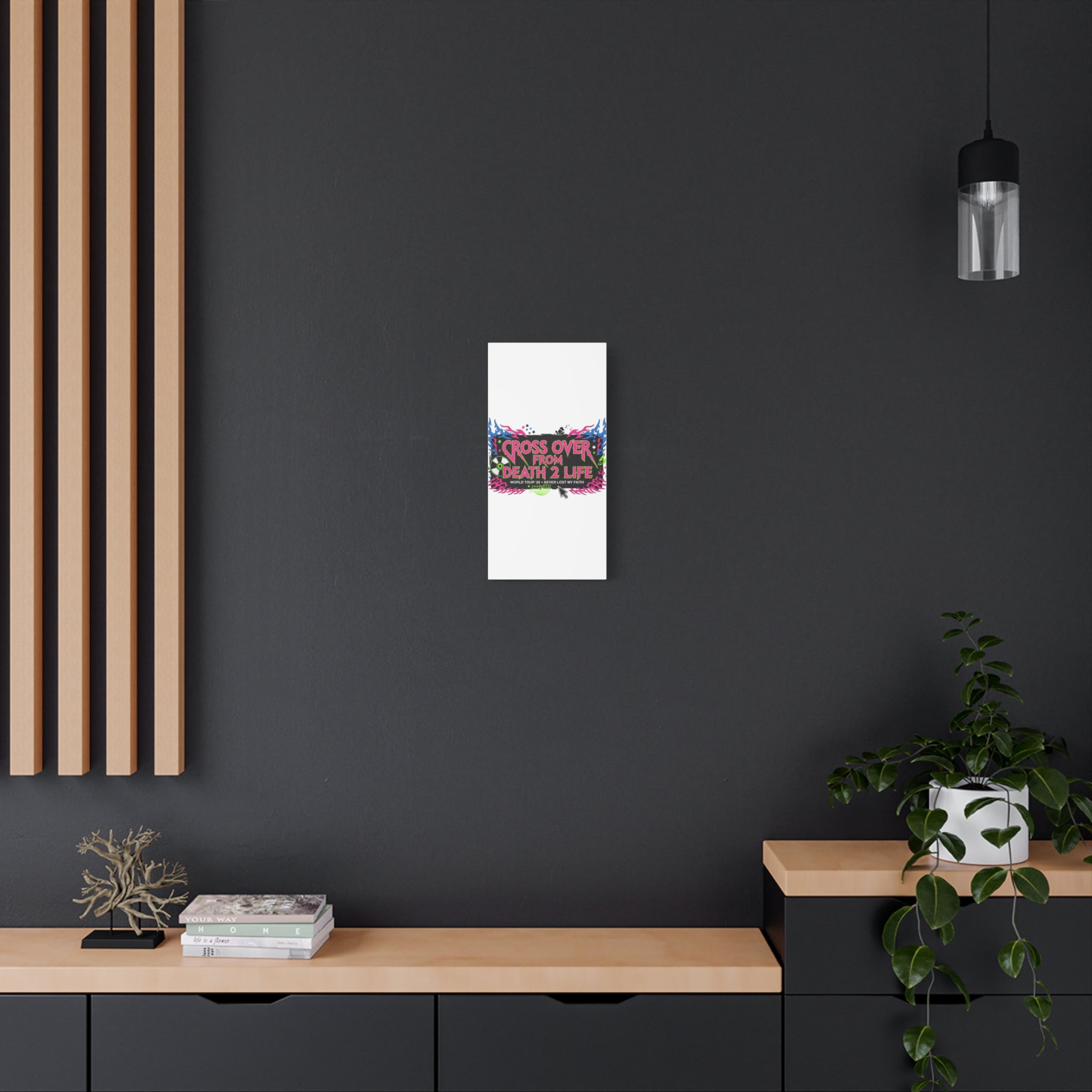 Canvas Wall Art — “Cross Over From Death 2 Life” Neon Rock Poster