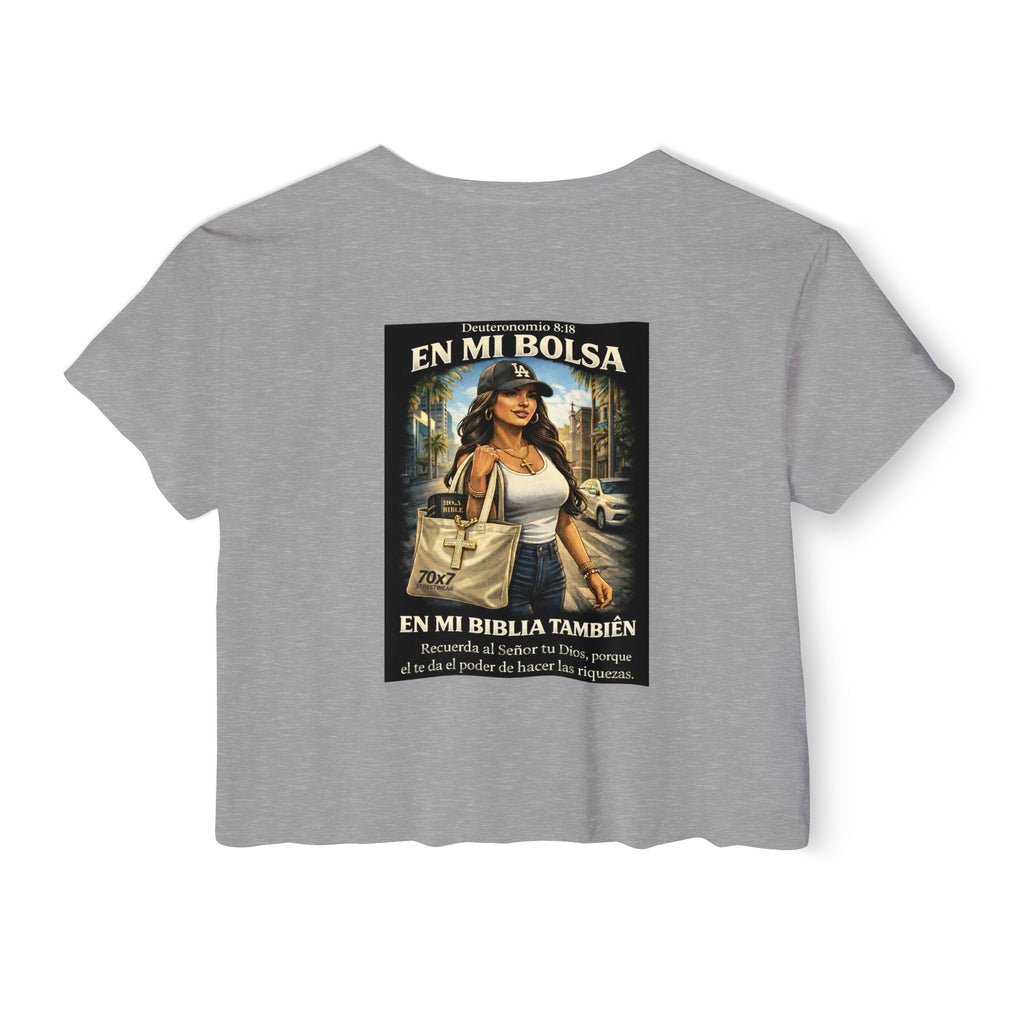 Women's Crop Top — "En Mi Bolsa, En Mi Biblia También" 70 x7 Streetwear Graphic