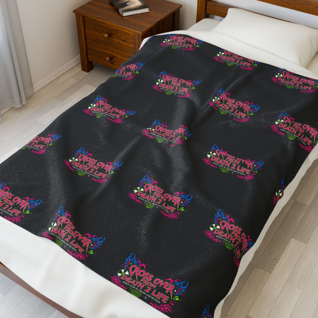 Velveteen Plush Blanket — Colorful "Cross Over from Death 2 Life" Graphic Throw