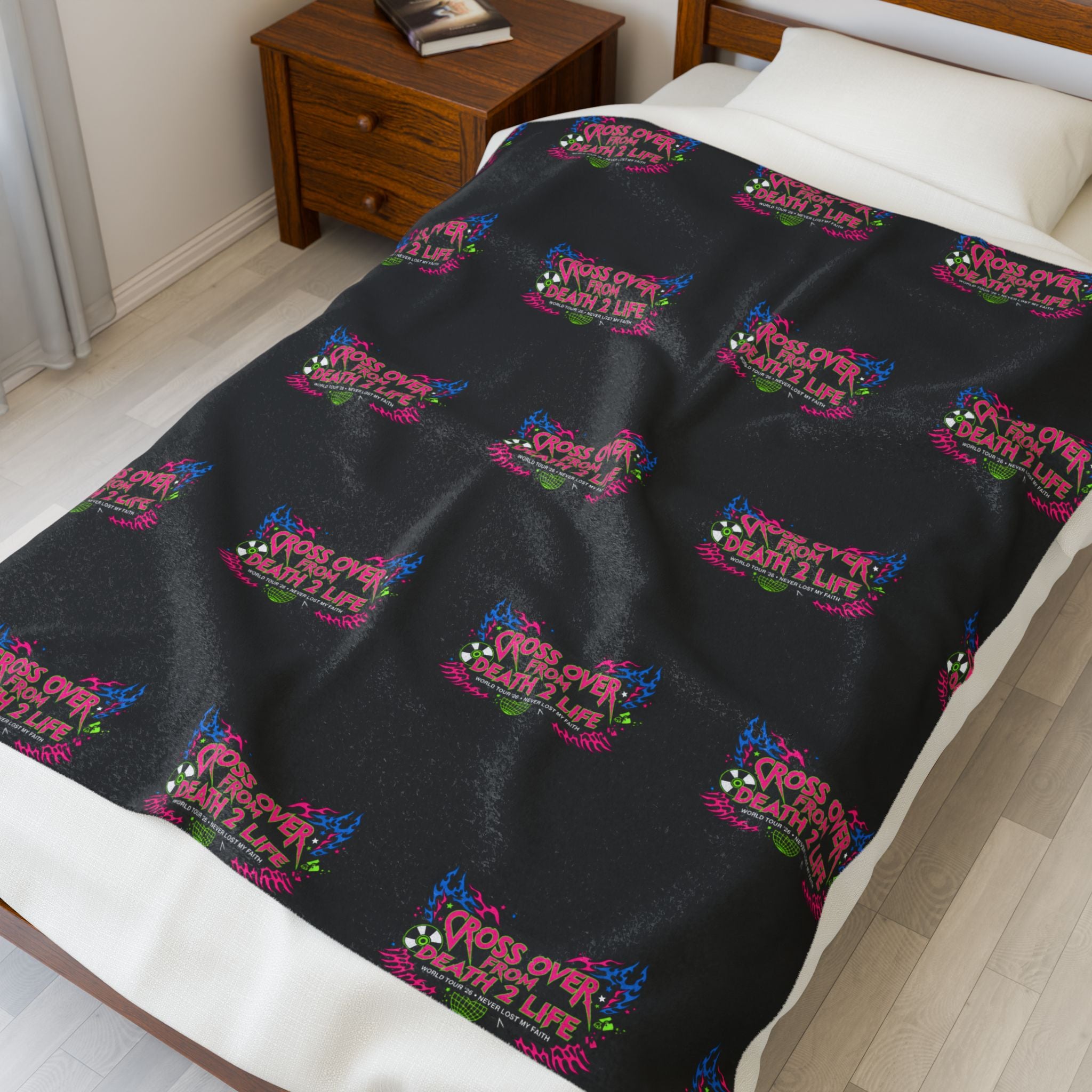 Velveteen Plush Blanket — Colorful "Cross Over from Death 2 Life" Graphic Throw