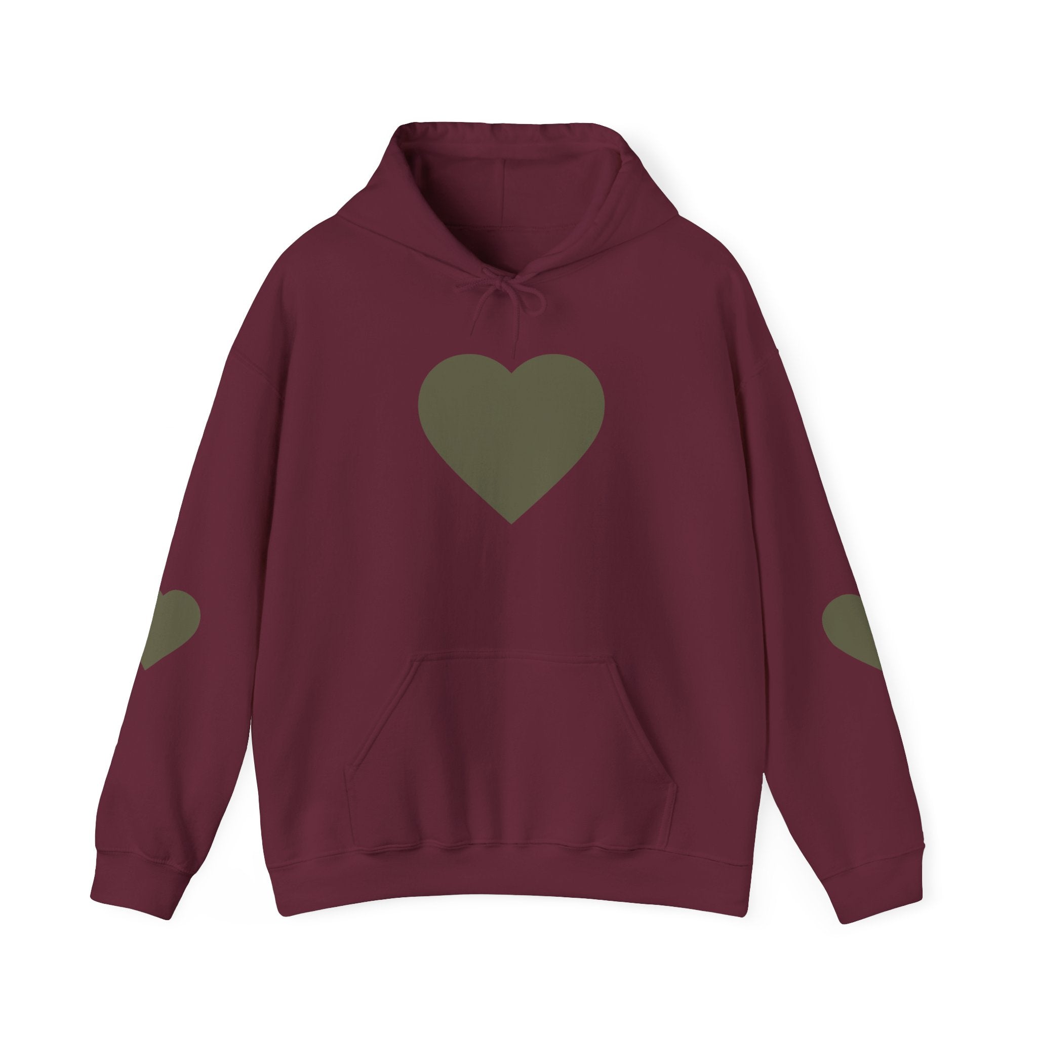 Heart Accent Hoodie — Minimal Olive Heart Sweatshirt for Everyday Wear