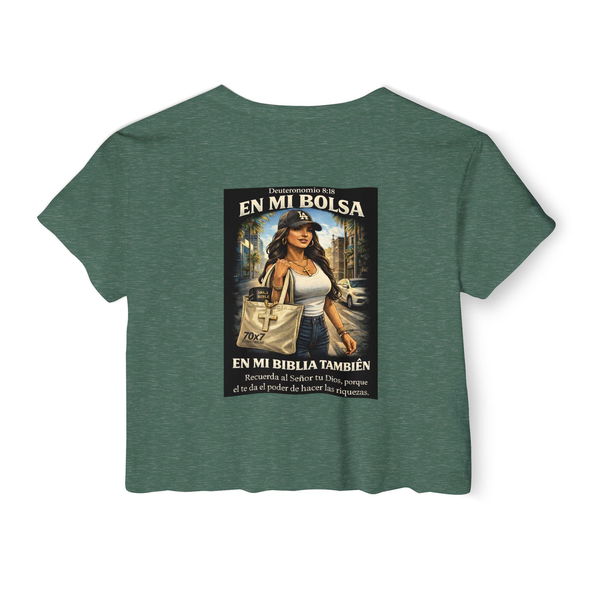 Women's Crop Top — "En Mi Bolsa, En Mi Biblia También" 70 x7 Streetwear Graphic
