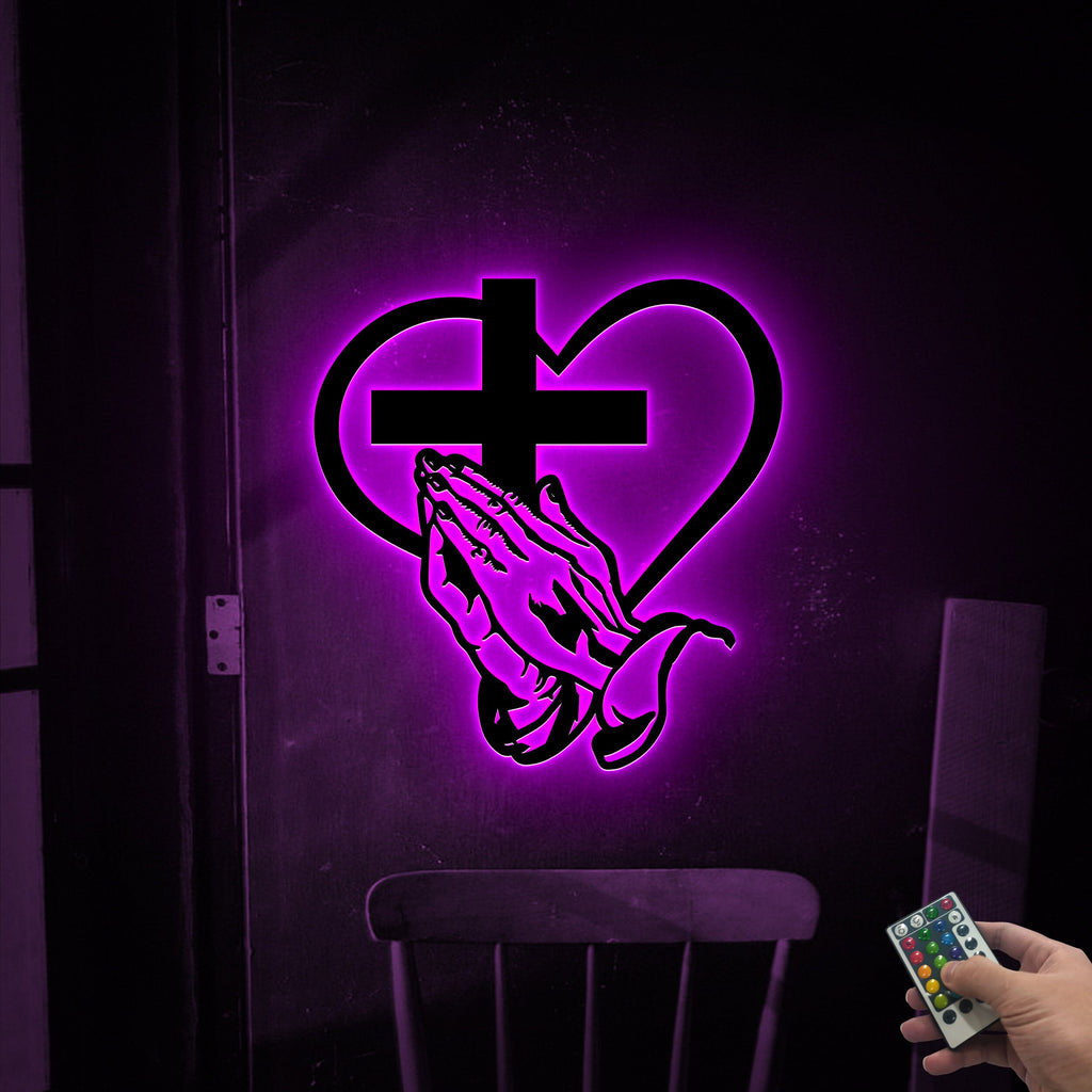 Christian Cross Metal Sign with Led Lights