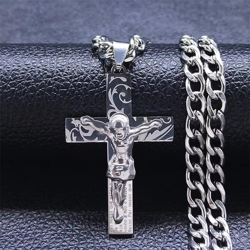 2024 Hip Hop Cross Jesus Stainless Steel Necklace Gold Color Long Crucifix Necklace Women/Men Jewelry Colar De Cruz N6030S05