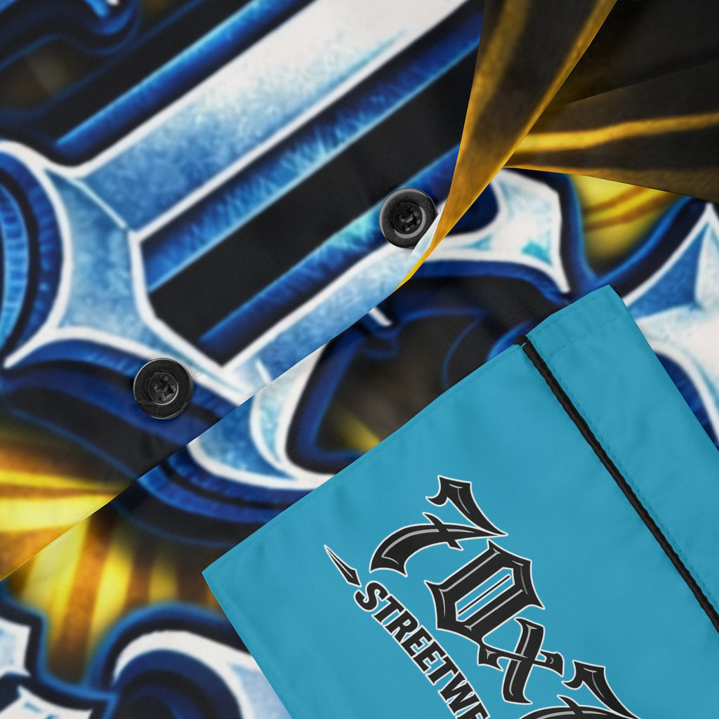 Satin Pajamas — Blue & Gold 'Streetwear' Graphic Sleep Set