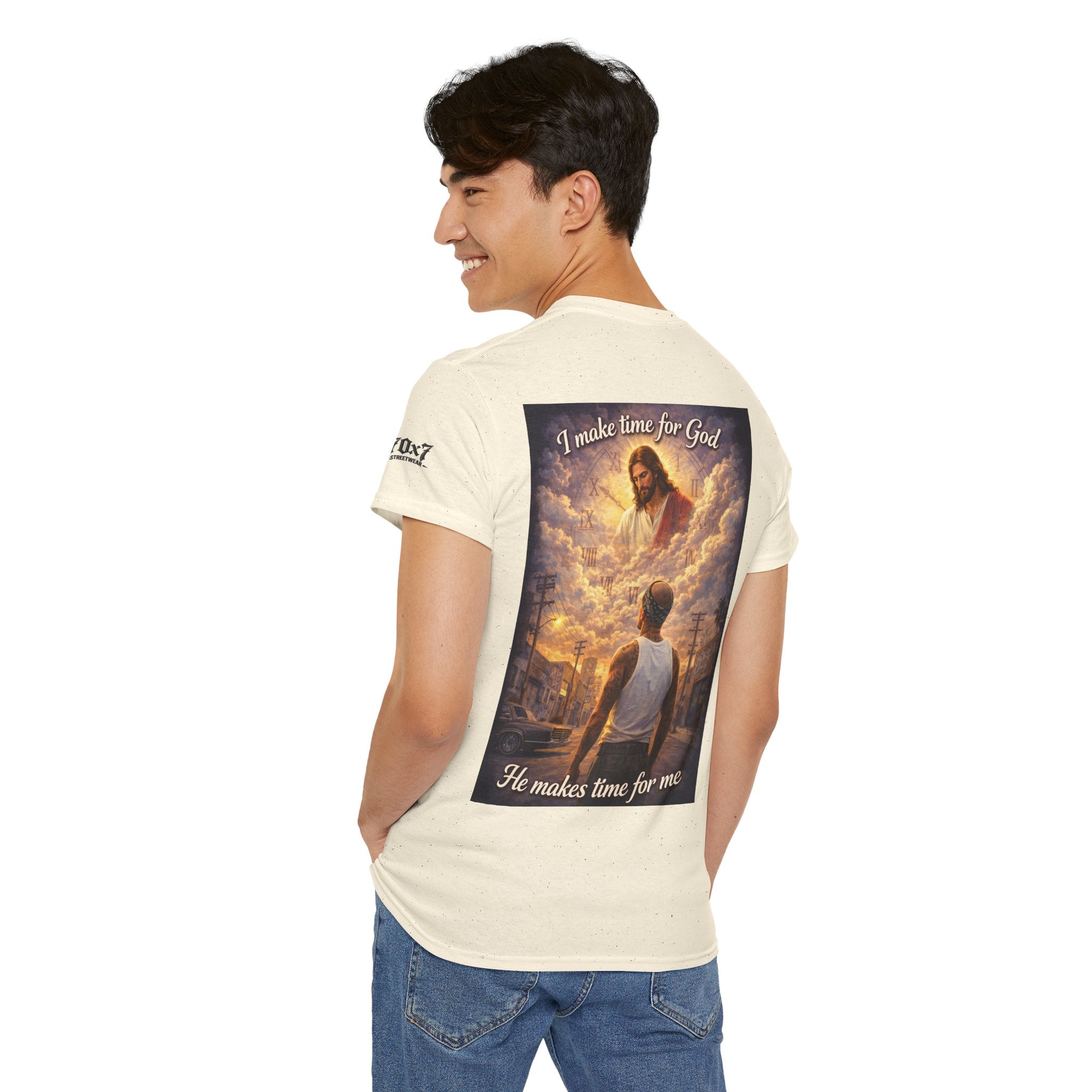 "I Make Time for God, He Makes Time for Me" 70x7 Streetwear Graphic Tee