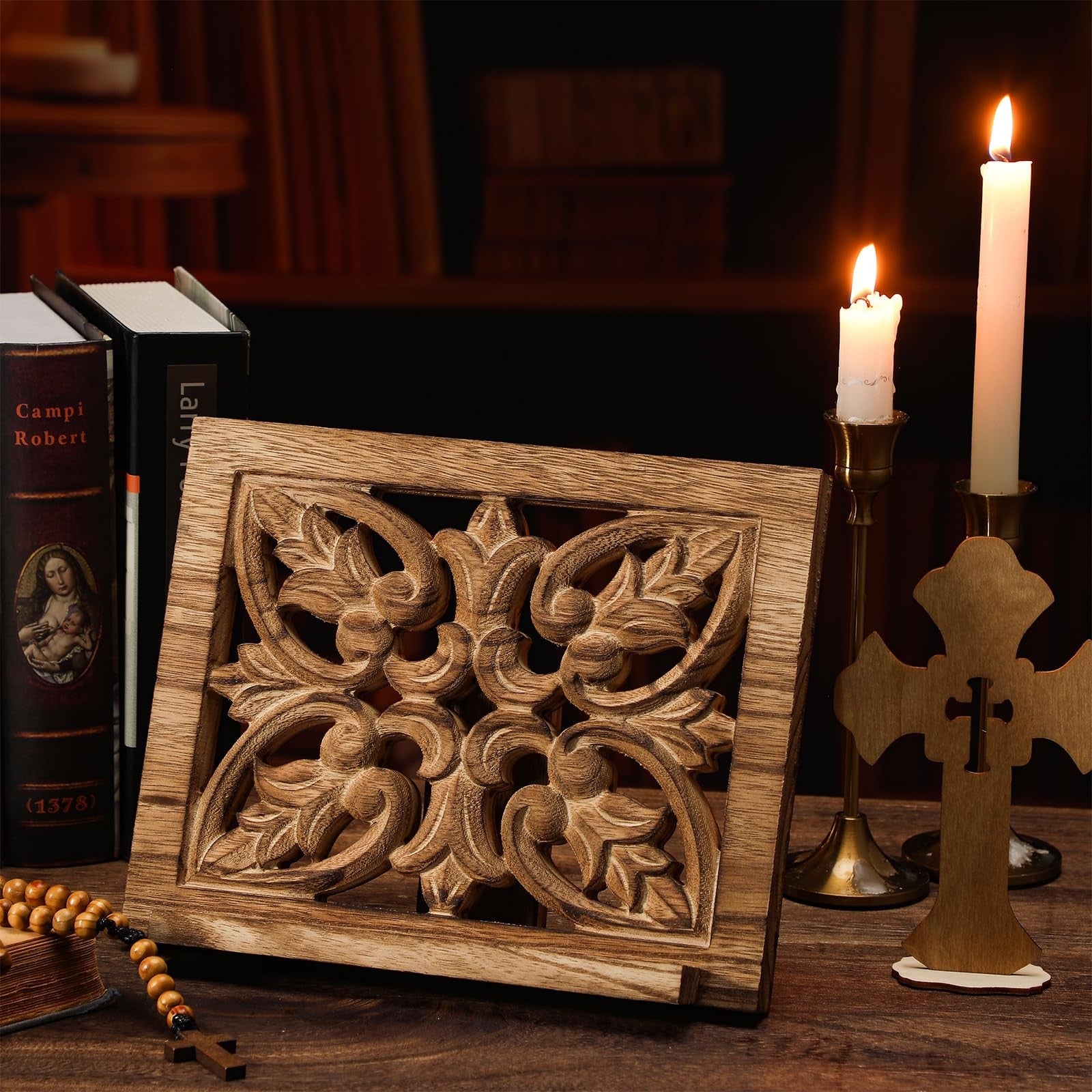 Ornate Wood Carved Bible or Missal Stand 10 X 8 Inch Catholic Church Book Hol...