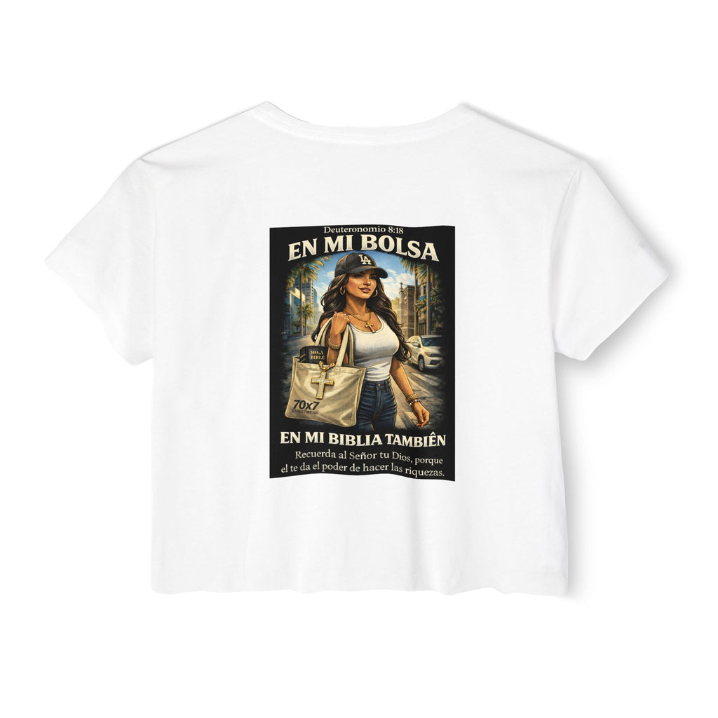 Women's Crop Top — "En Mi Bolsa, En Mi Biblia También" 70 x7 Streetwear Graphic