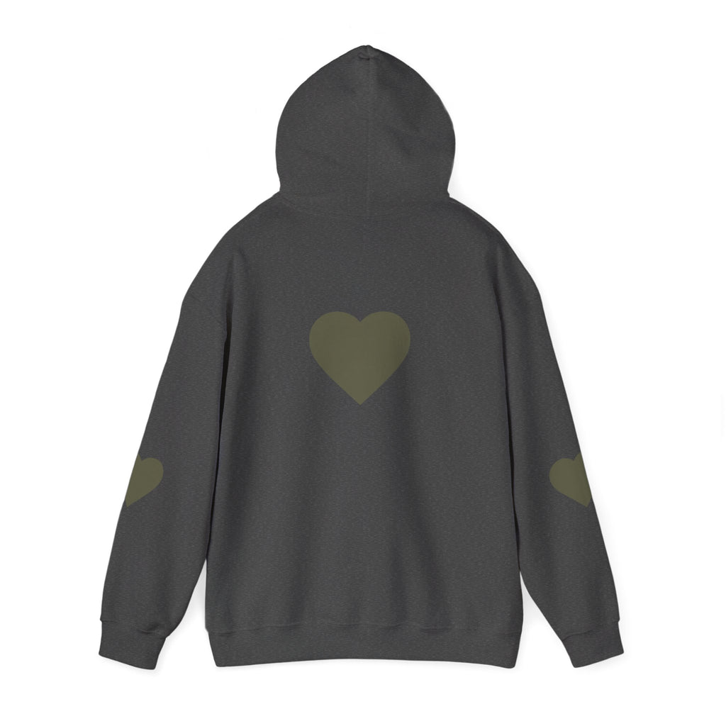 Heart Accent Hoodie — Minimal Olive Heart Sweatshirt for Everyday Wear