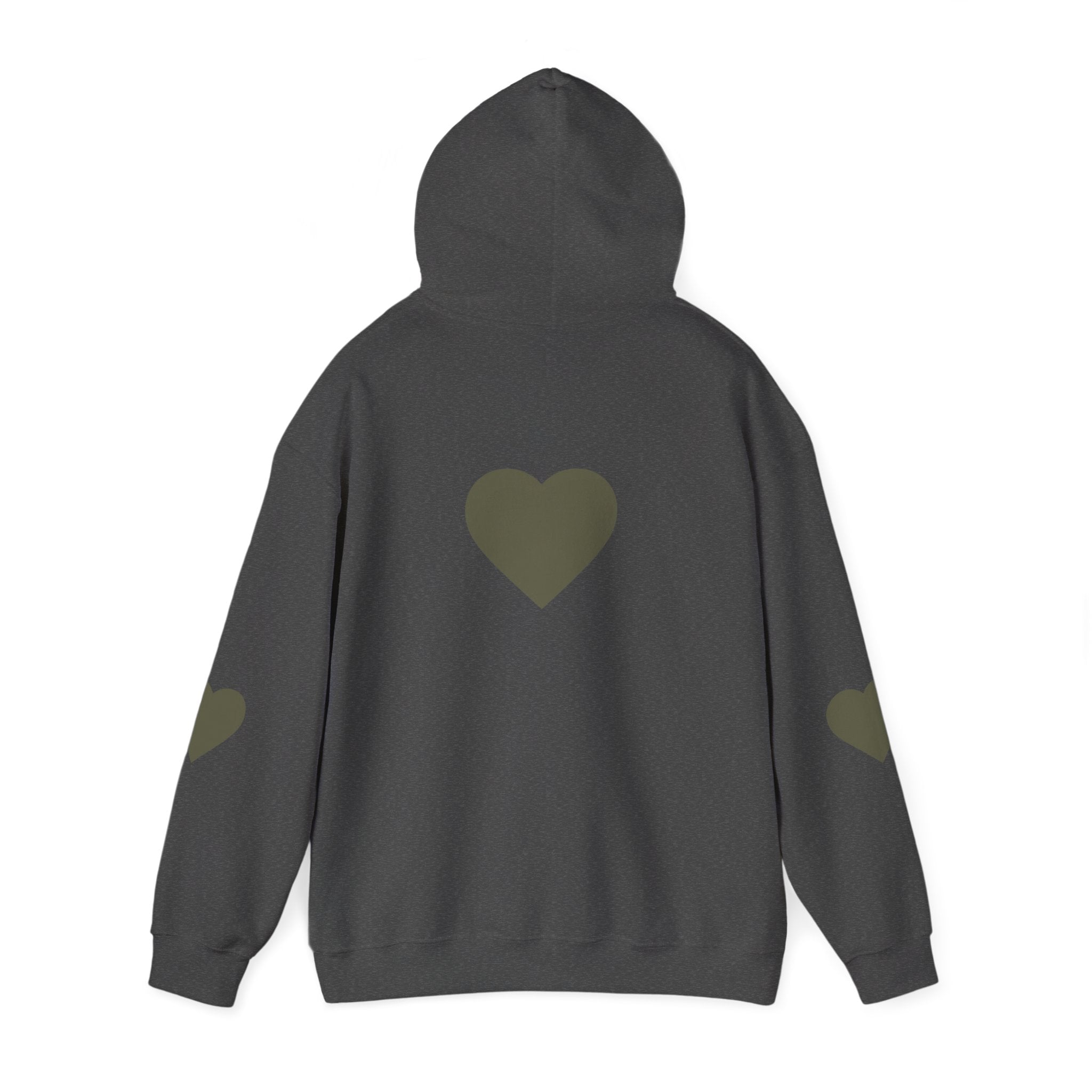 Heart Accent Hoodie — Minimal Olive Heart Sweatshirt for Everyday Wear