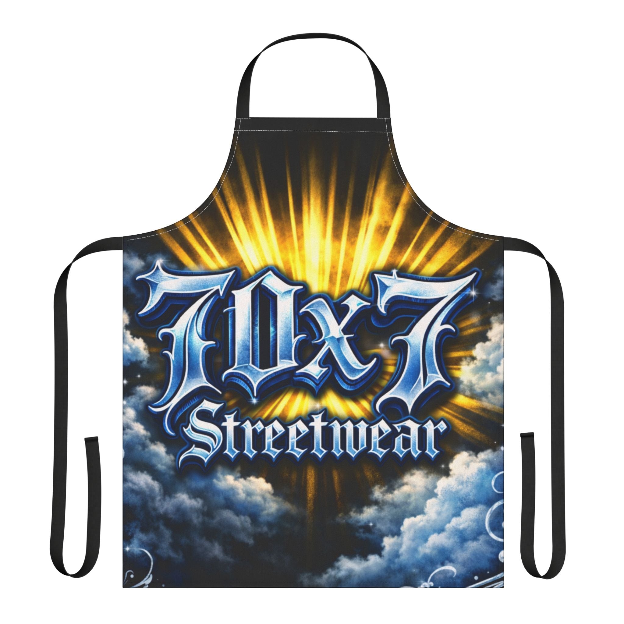 70x7 Streetwear Graphic Apron with Sunburst Clouds Design
