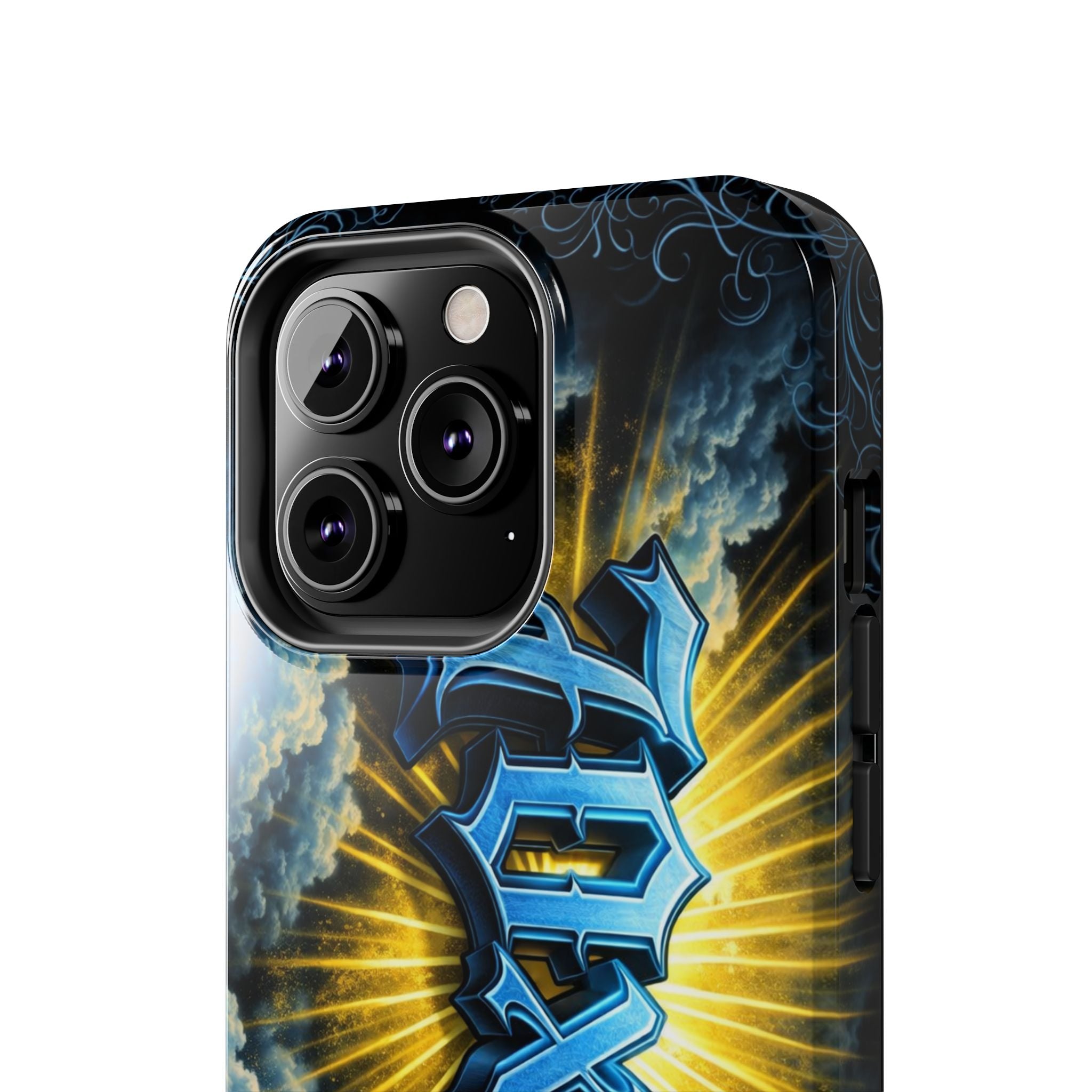 70x7 Streetwear - Tough Phone Case — Bold Blue Graffiti Name with Sunburst Clouds