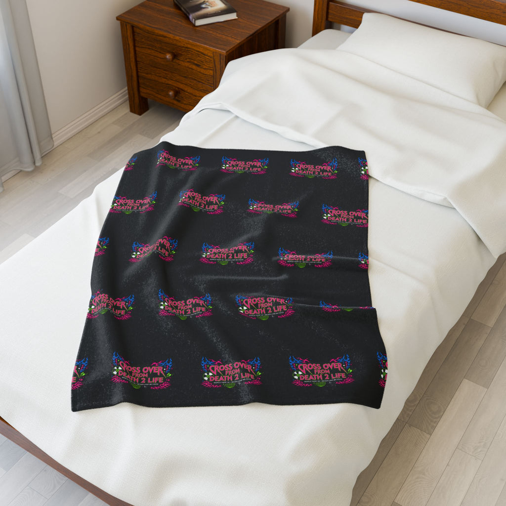 Velveteen Plush Blanket — Colorful "Cross Over from Death 2 Life" Graphic Throw