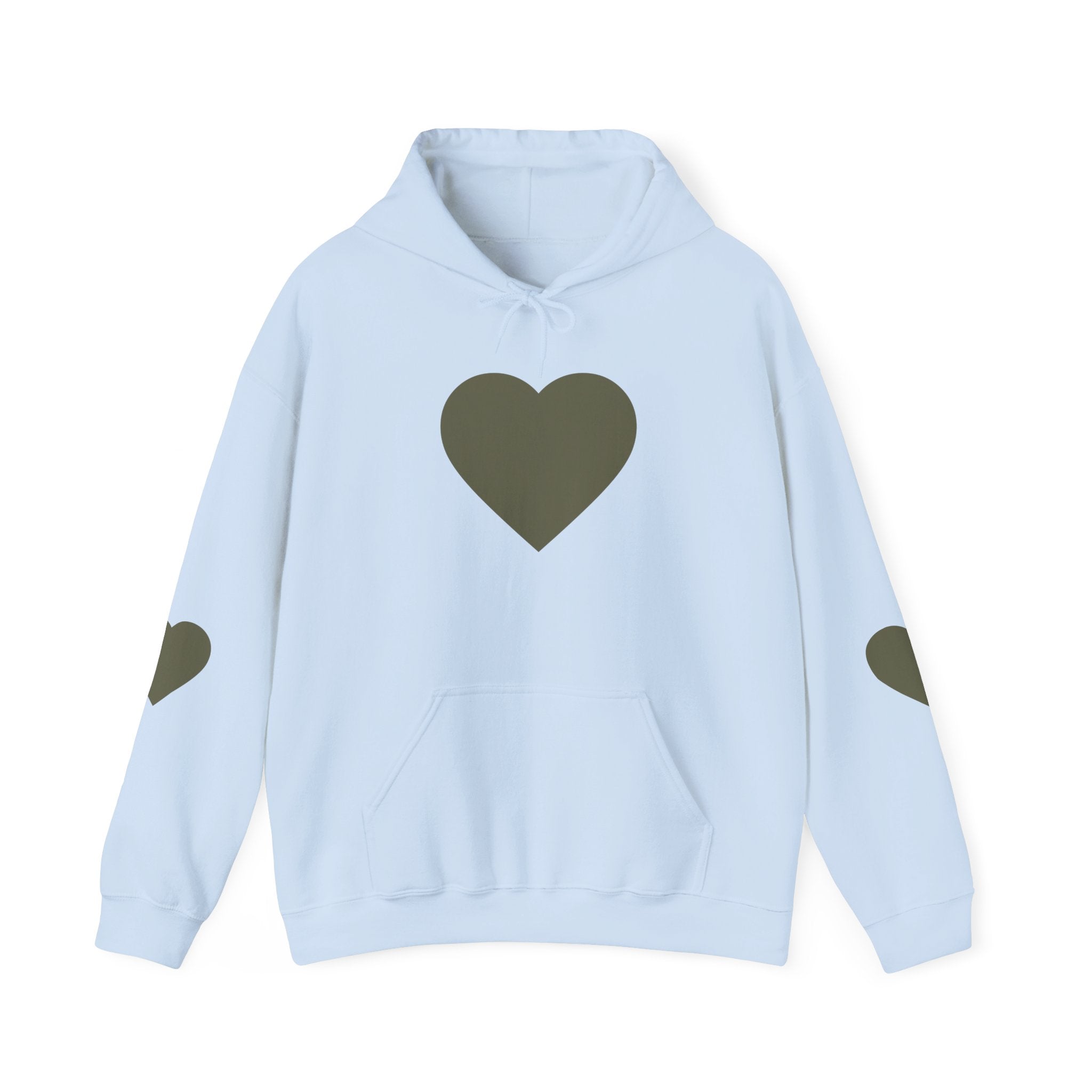Heart Accent Hoodie — Minimal Olive Heart Sweatshirt for Everyday Wear