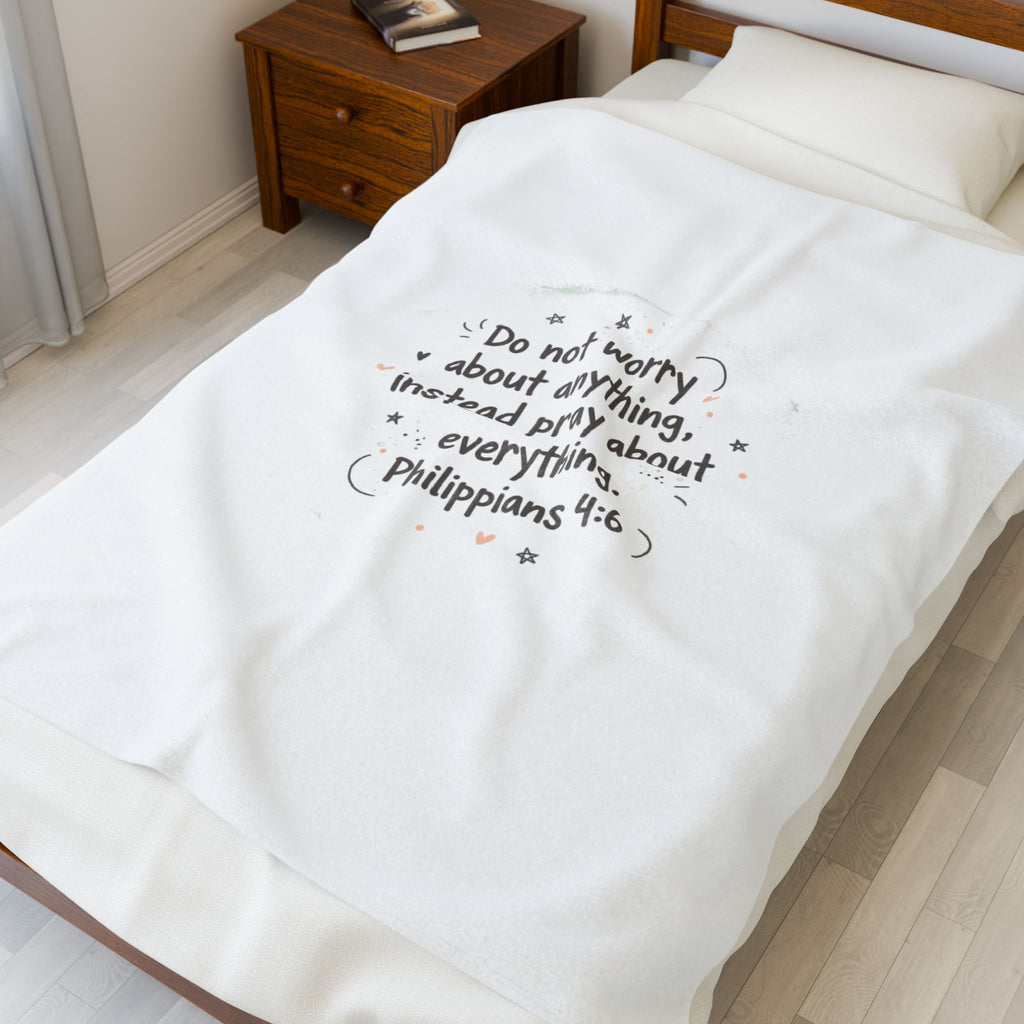 Handwritten Scripture Quote Velveteen Blanket | messy script, doodle text