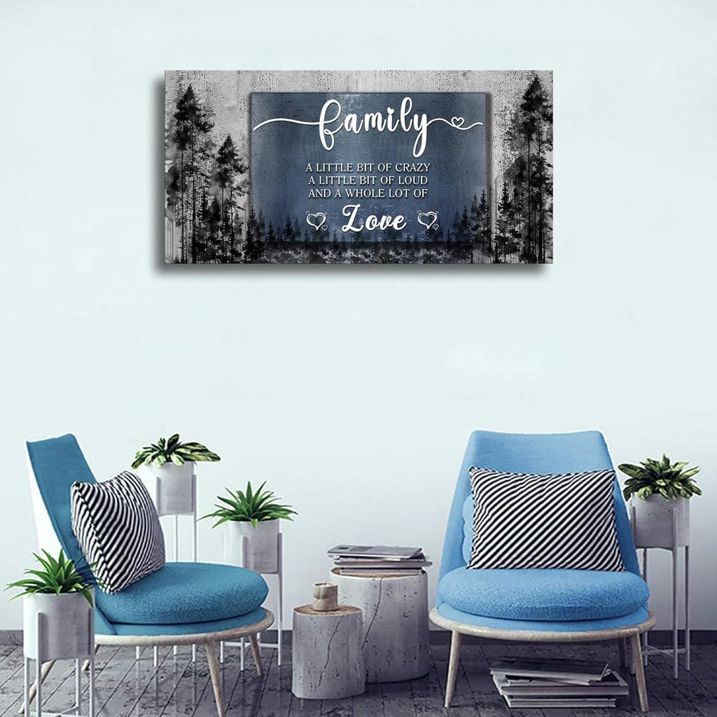 Family Quotes Canvas Wall Art,Family a Little Bit of Crazy Loud Love Wall Art for Living Room,Inspirational Motto Canvas Prints Poster Stretched Framed Artworks for Home Bedroom Office Wall Decor