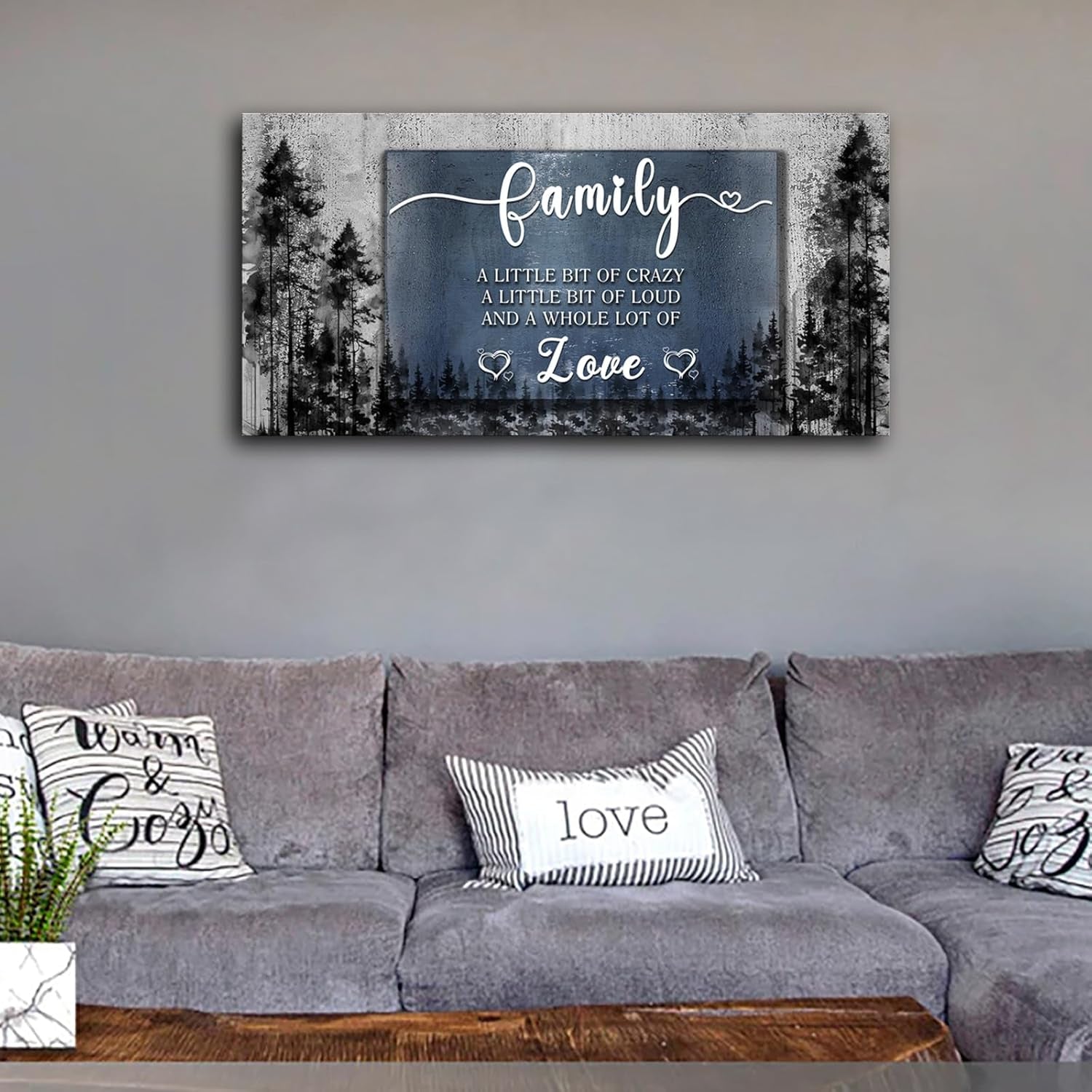 Family Quotes Canvas Wall Art,Family a Little Bit of Crazy Loud Love Wall Art for Living Room,Inspirational Motto Canvas Prints Poster Stretched Framed Artworks for Home Bedroom Office Wall Decor