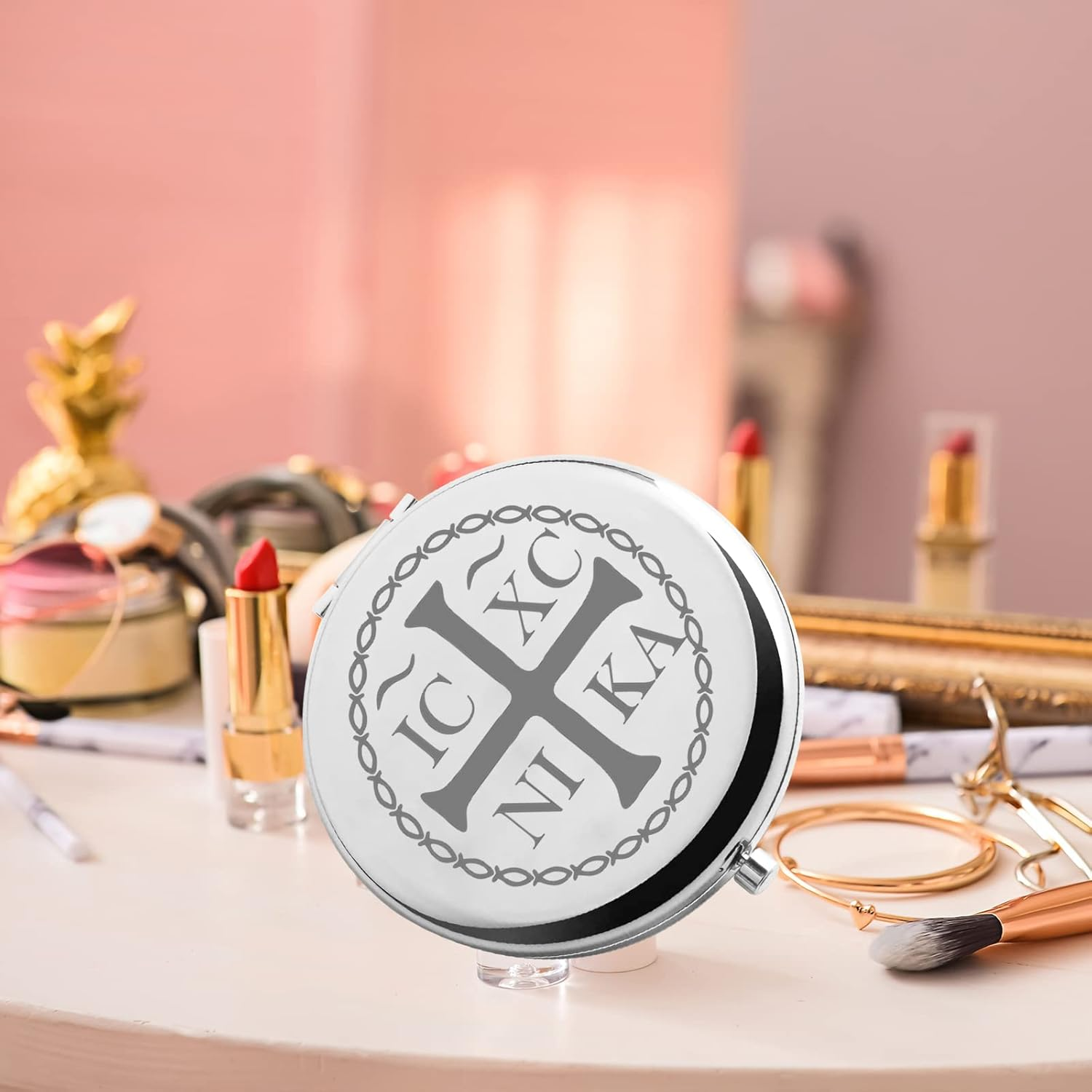 Silver Compact Mirror Folding Makeup Mirror