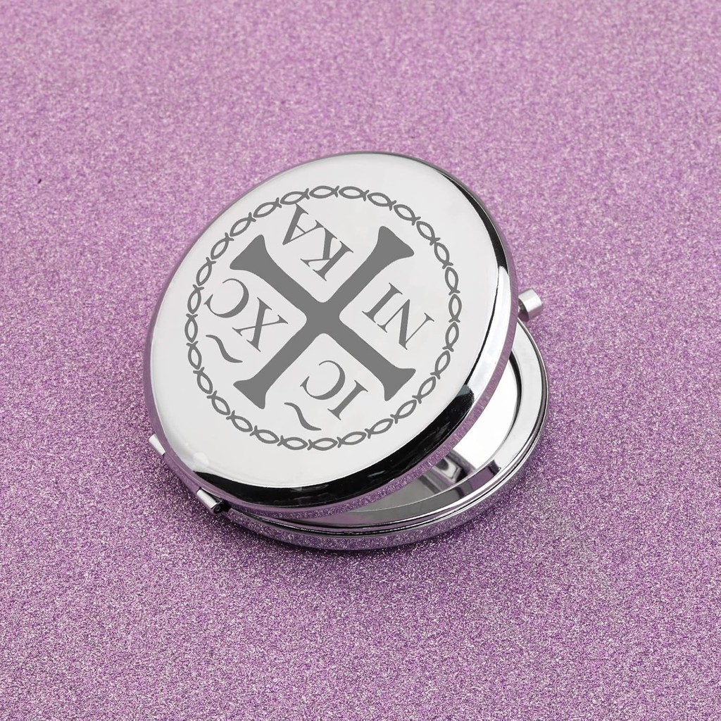 Silver Compact Mirror Folding Makeup Mirror