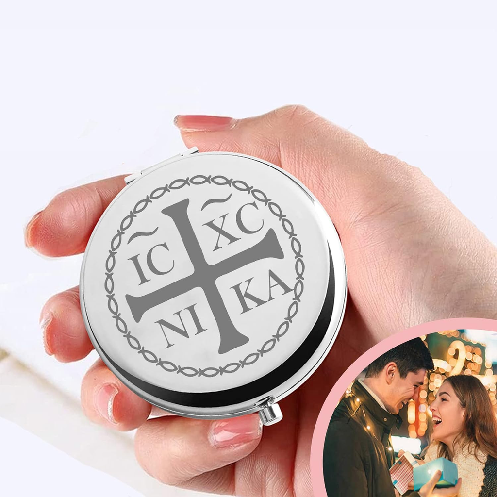 Silver Compact Mirror Folding Makeup Mirror