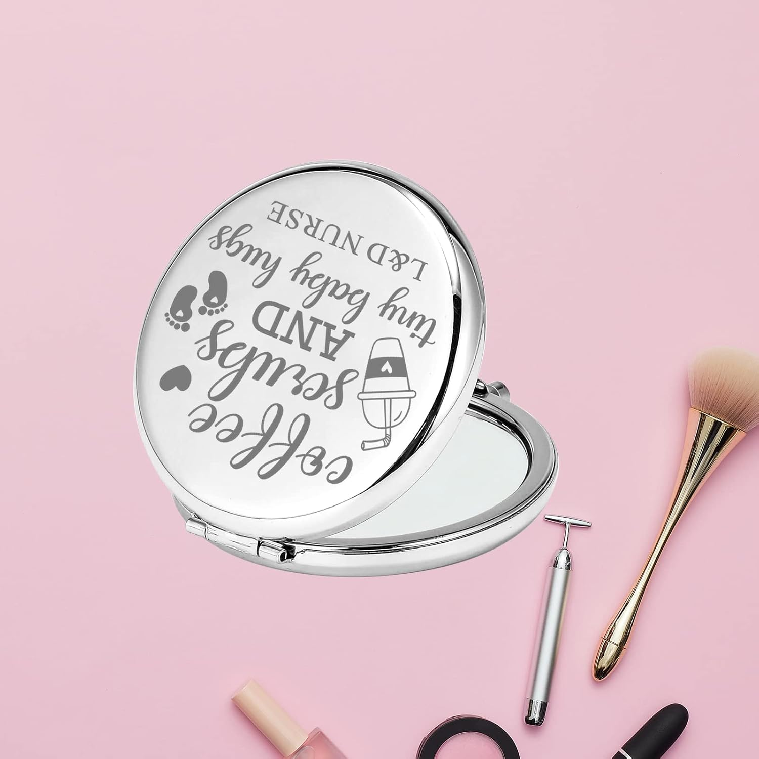 Silver Compact Mirror Folding Makeup Mirror