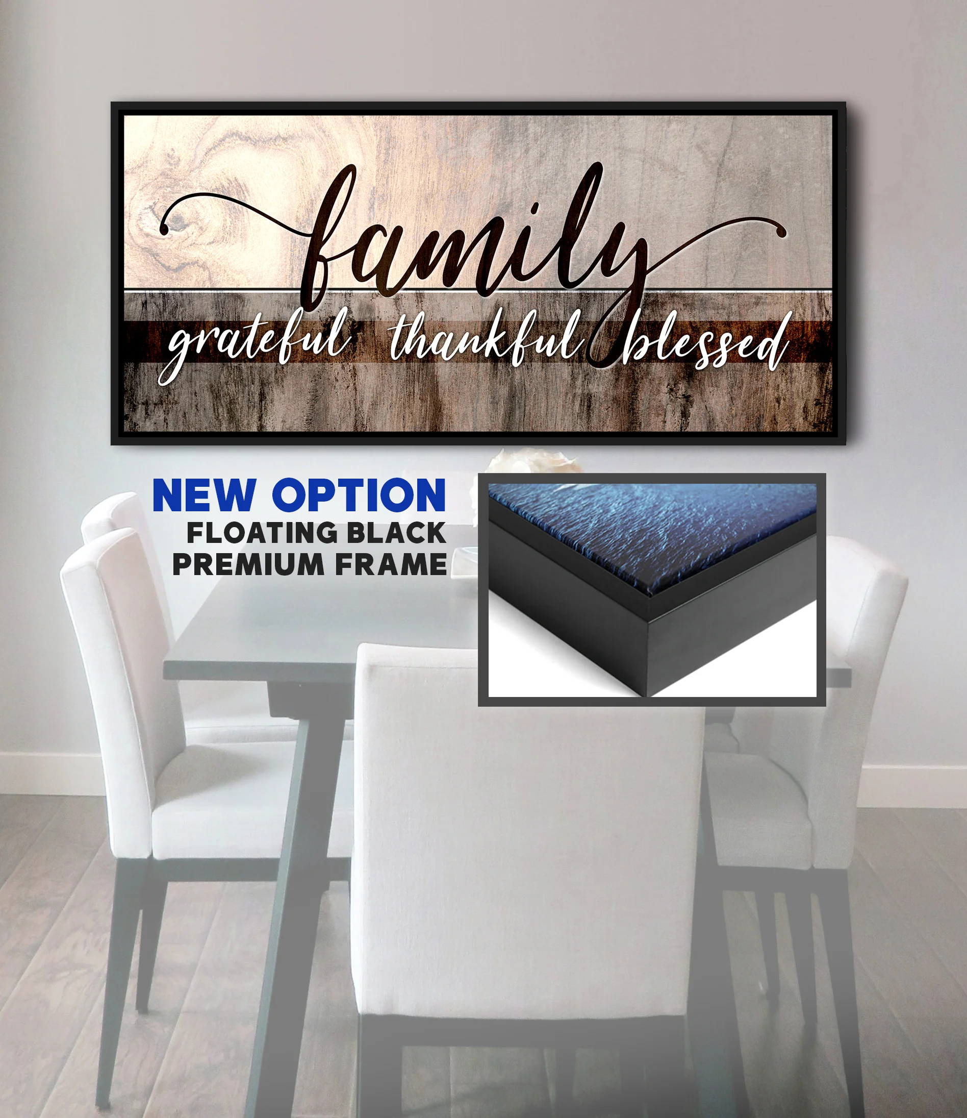 Family Wall Art: Family Grateful Thankful Blessed - Rustic Christian Canvas