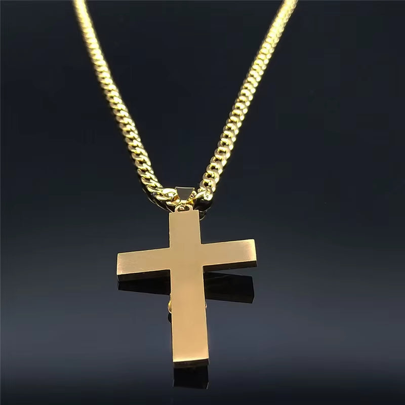 2024 Hip Hop Cross Jesus Stainless Steel Necklace Gold Color Long Crucifix Necklace Women/Men Jewelry Colar De Cruz N6030S05