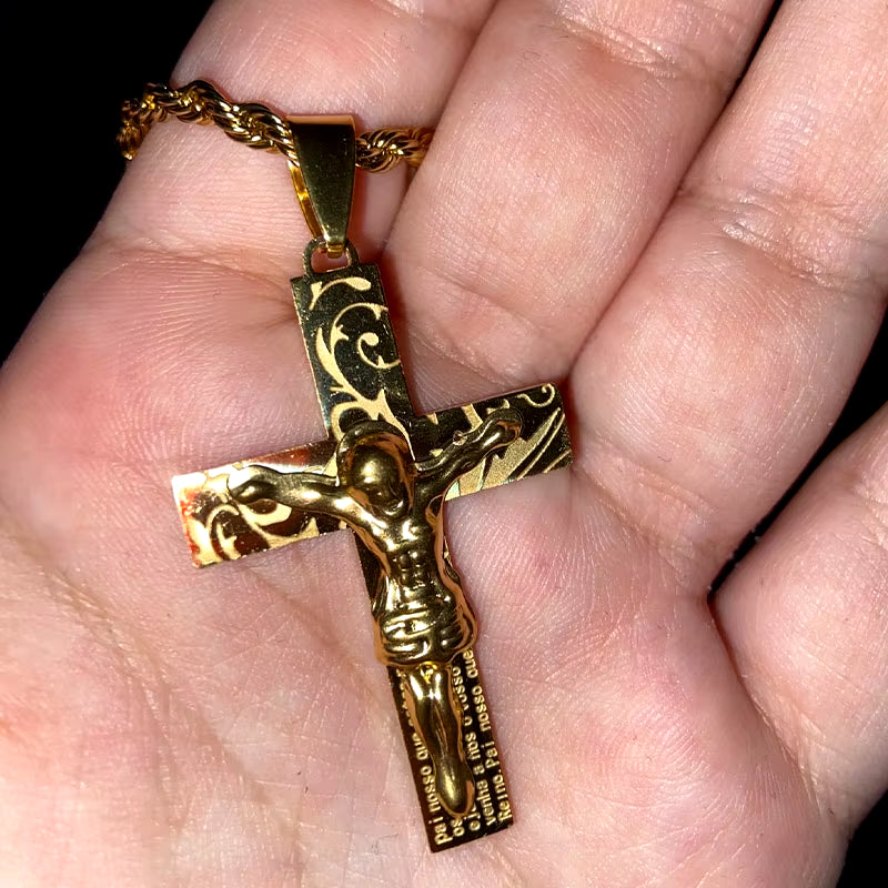 2024 Hip Hop Cross Jesus Stainless Steel Necklace Gold Color Long Crucifix Necklace Women/Men Jewelry Colar De Cruz N6030S05