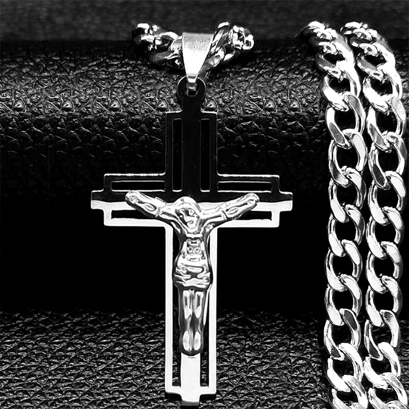 2024 Hip Hop Cross Jesus Stainless Steel Necklace Gold Color Long Crucifix Necklace Women/Men Jewelry Colar De Cruz N6030S05
